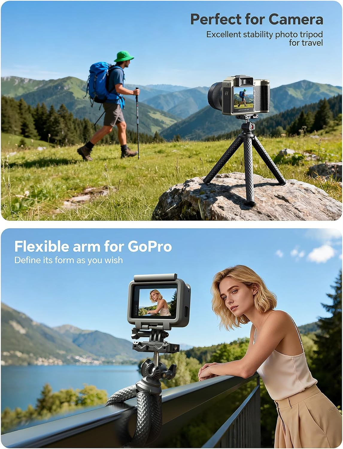 Coolpow Phone Tripod - 3 in 1 Phone Mini Flexible Tripod Stand with Wireless Remote & Action Camera Adapter, Phone Camera Stand for Video Recording Selfie Compatible with Iphone Galaxy Go Pro Camera image number 4