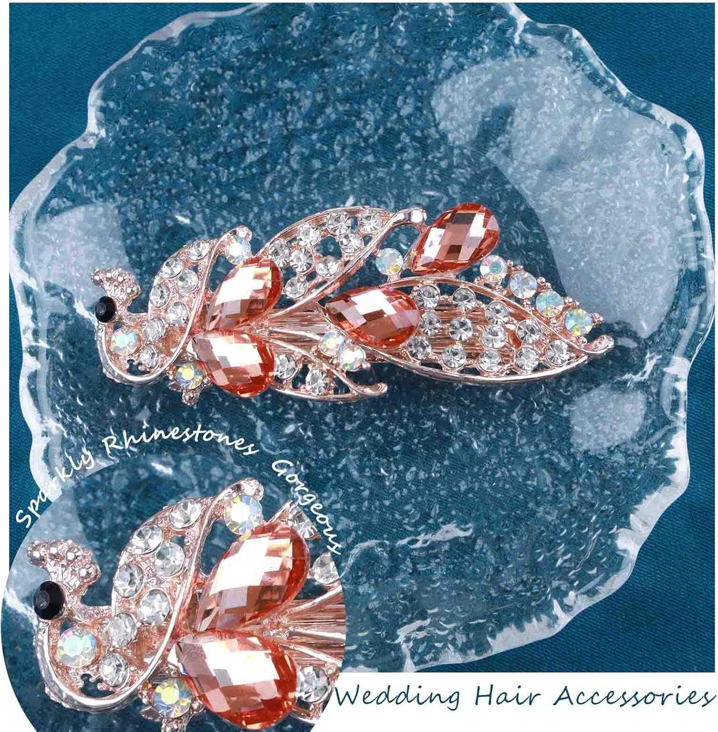 Tseenyi Crystal Peacock Hair Clip Rhinestone Wedding Hair Clip Vintage Crystal Hair Clip Peacock Hair Clips Shiny Bridal Headpiece Women and Girls (Champagne Crystal) image number 1