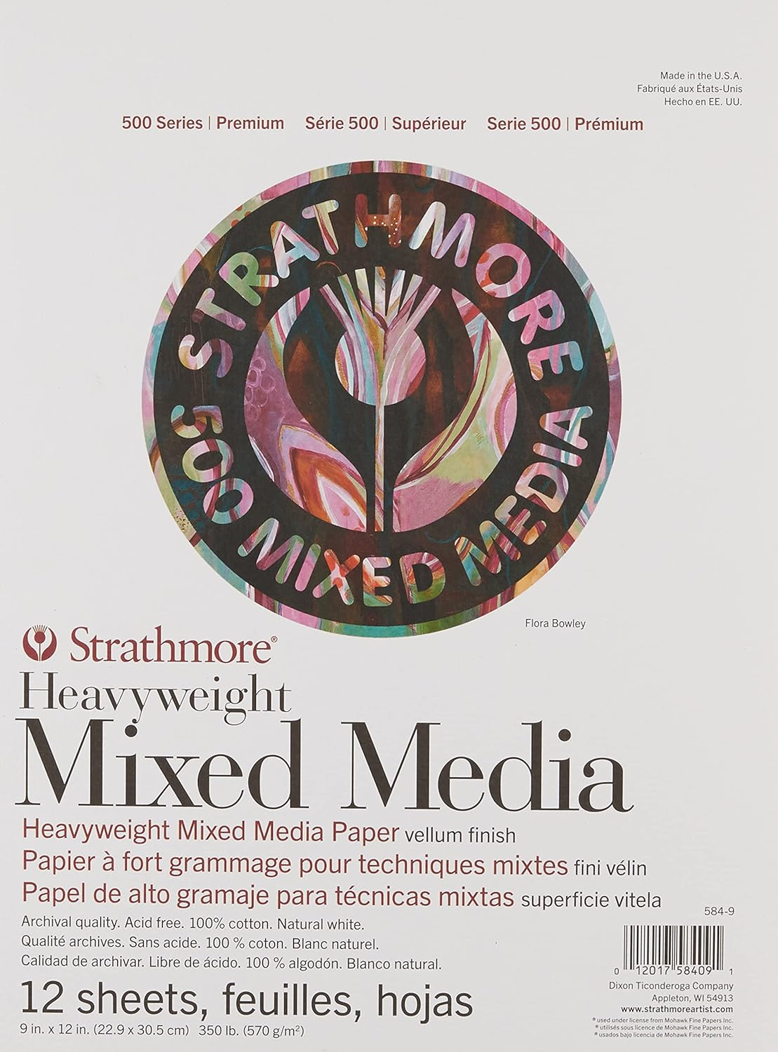 Strathmore 500 Series Heavyweight Mixed Media Pad 9"X12"-12 Sheets -62584900, White, 9X12 image number 1