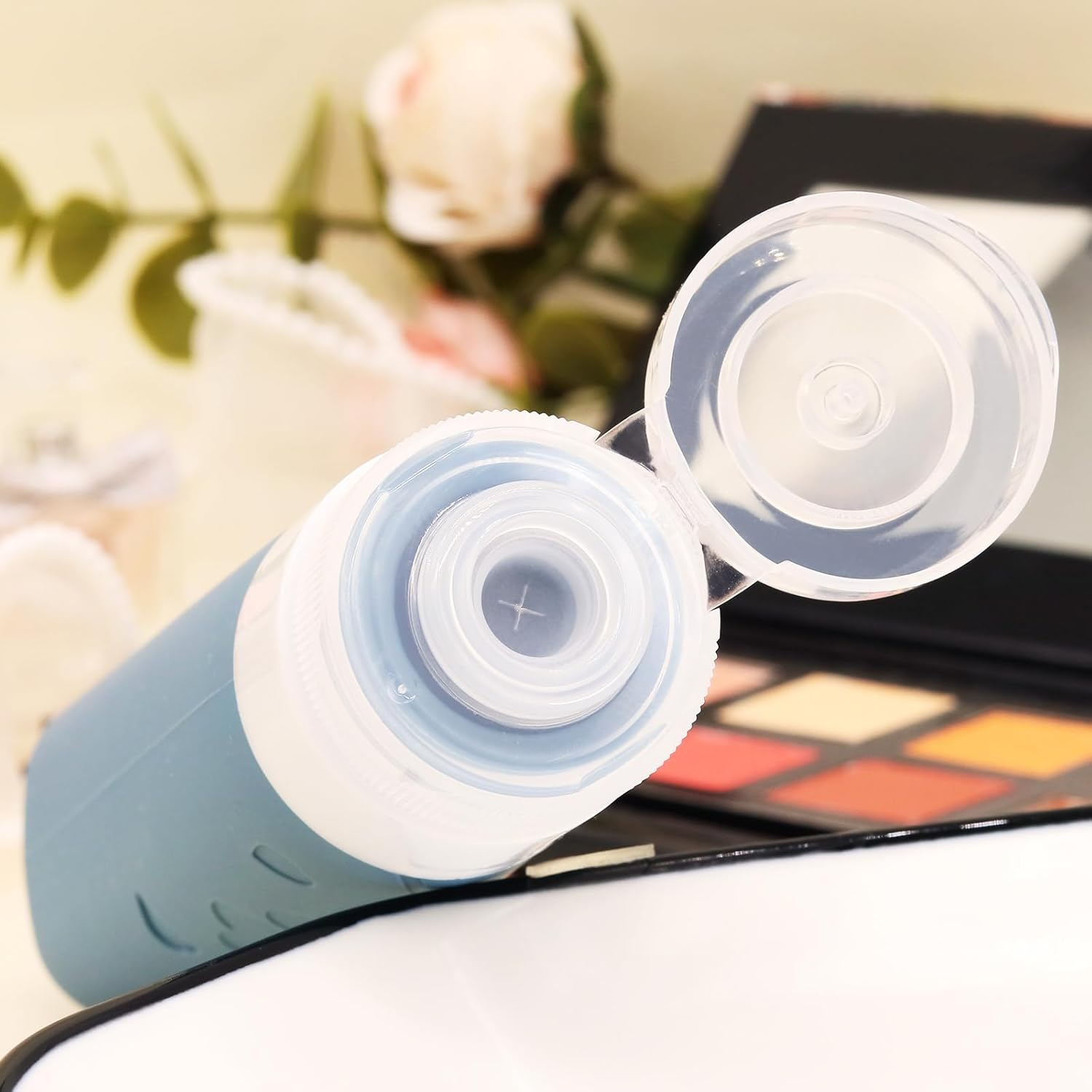 Travel Bottles Set for Toiletries, TSA Approved Travel Size Containers with Cream Jars, Airplane Travel Essentials Leak Proof Silicone Travel Bottles for Shampoo Conditioner Lotion Cream - Blue image number 3