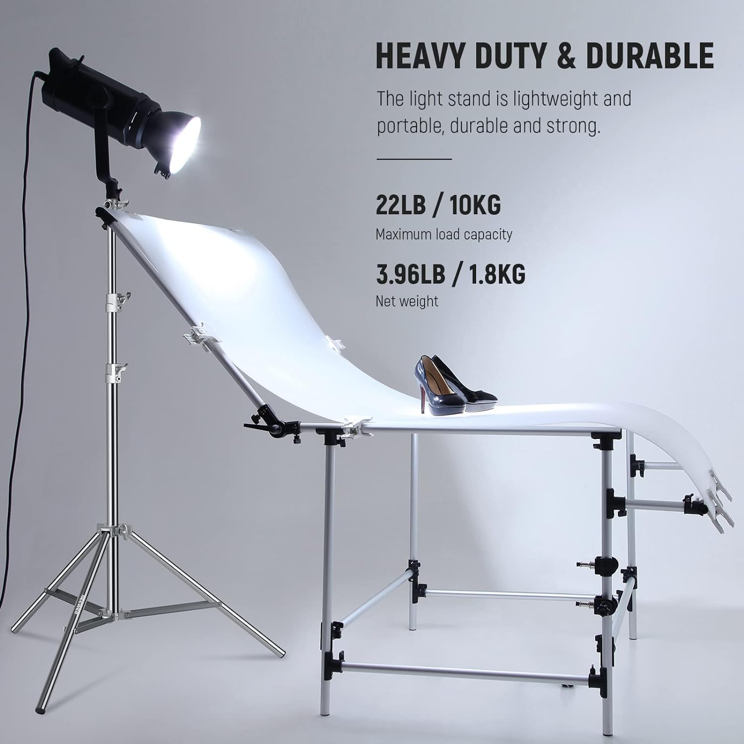 NEEWER 7.2Ft/2.2M Stainless Steel Light Stand, Spring Cushioned Heavy Duty Photography Tripod Stand with 1/4&rdquo; to 3/8&rdquo; Universal Screw Adapter for Strobe,Led Video Light,Ring Light, Monolight, Softbox