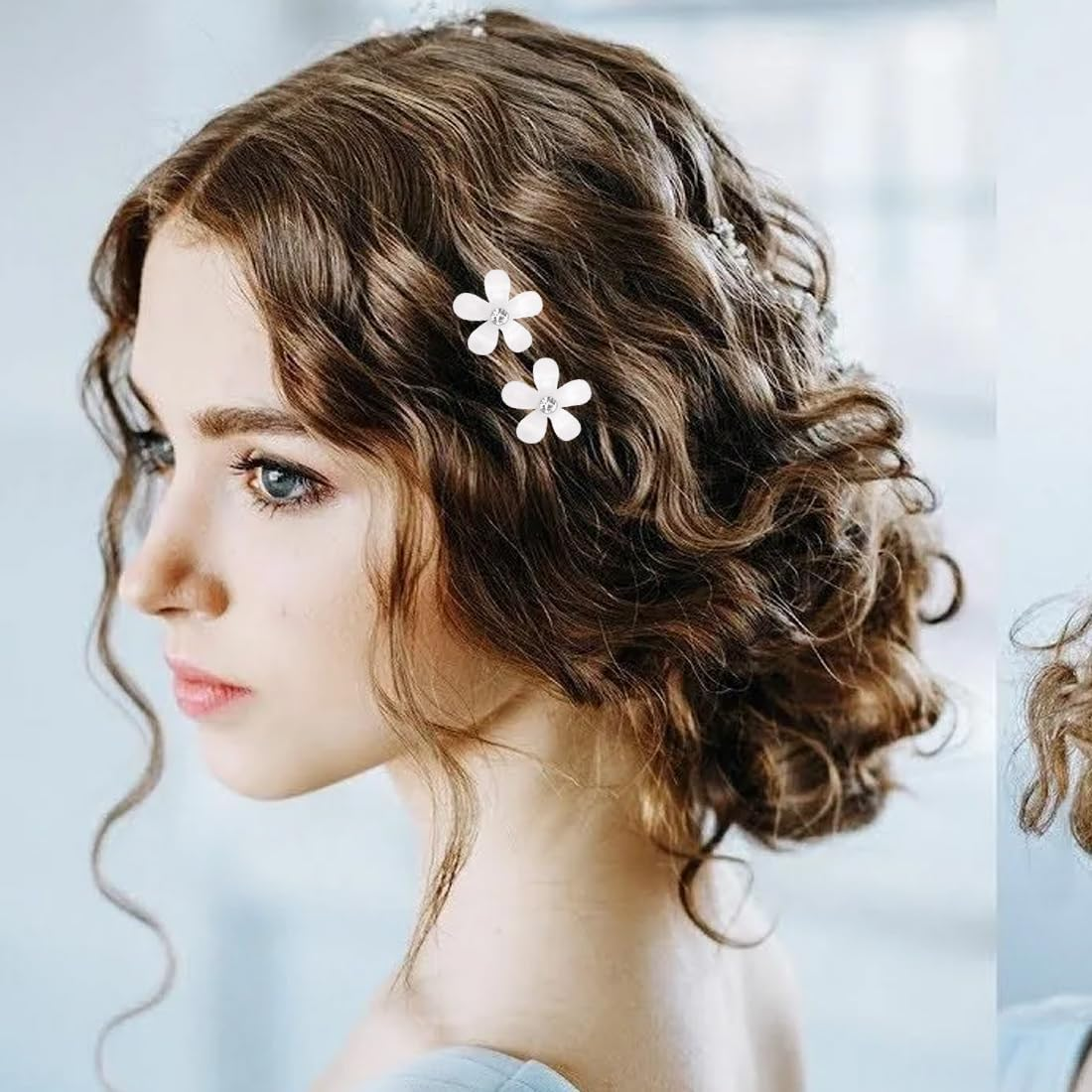 SGERUFZ 10Pcs Mini Flower Hair Clips with Rhinestones Cute Decorative Wedding Hair Clips Flower Hair Pins Flower Hair Accessories image number 4