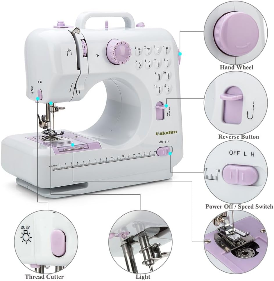 Mini Sewing Machine for Beginner by Galadim - Small Electric Sewing Machines with 2 Speed 12 Built-In Stitch Patterns GD-054-AU-A23 - White image number 5