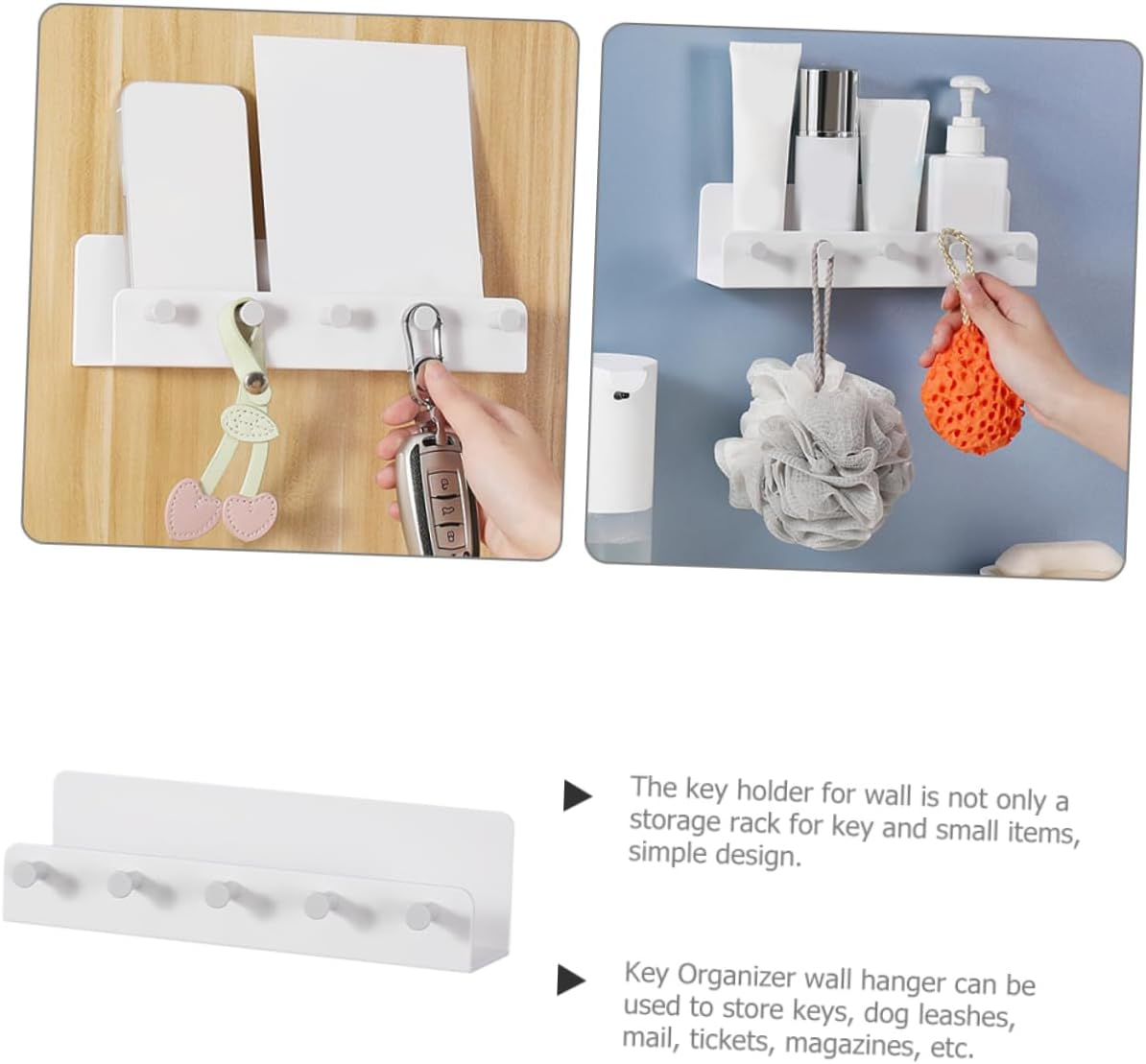 Ipetboom Wall Mounted Key Holder Multi-Function Hooks White Plastic Key Storage Rack Organizer for Entryway and Home Wall Hanging Storage image number 6