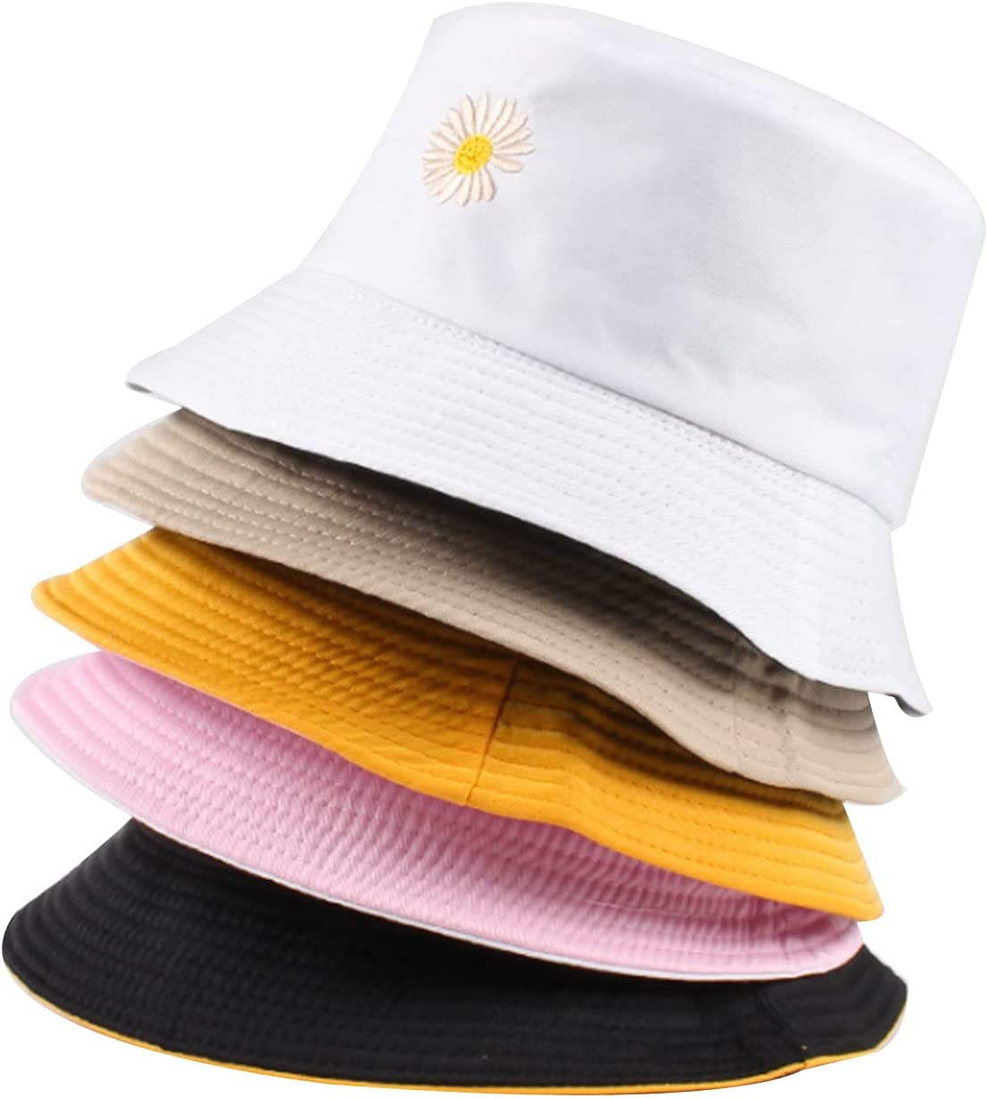 CENZICOM Unisex Bucket Hat,Double-Side-Wear,Embroidery Hat Summer Travel Beach Sun Visor Outdoor Packable Cap - Beige-Black image number 3
