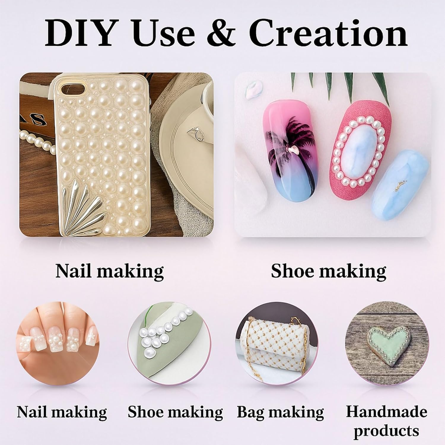 5700 Pcs White Half Flatback Pearl Beads- Nail Gems, Charms for Crafts, Jewelry Making, Art, Accessories, Bedazzling DIY Projects by Ruibex - 7 Sizes (2/3/4/5/6/8/10Mm) image number 5