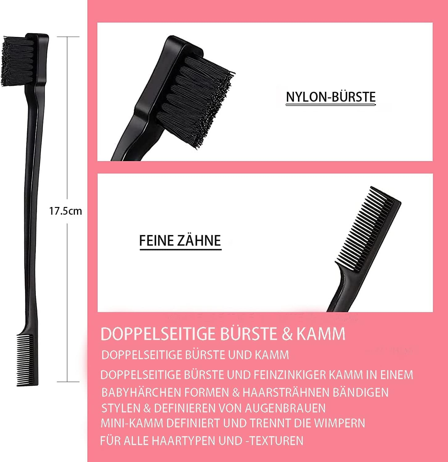 3 Piece Hair Styling Comb Set Teasing Hair Brush Rat Tail Comb Edge Brush for Edge and Back Brushes, Combs, Slicking Hair for Women (Black) - Purple image number 4