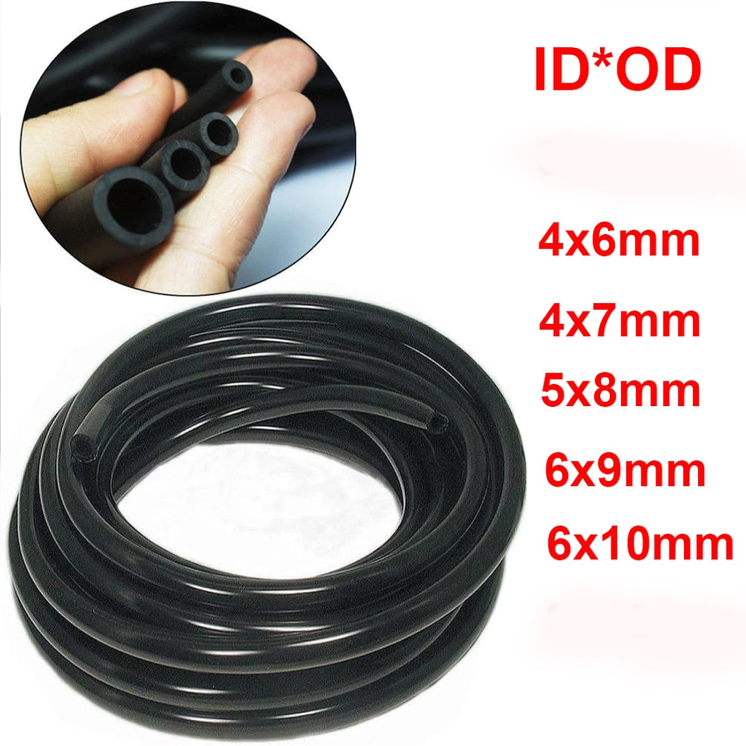 10 Feet NBR Fuel Line Hose Black Rubber Petrol Line Gas Oil Tube Pipe 4Mm ID X 7Mm OD Suitable for Fuel Systems Engines Tube Hose(4X7Mm) image number 1