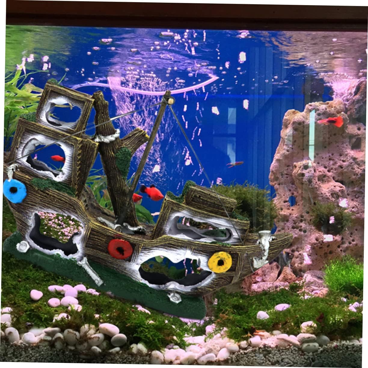 POPETPOP Resin Aquarium Shipwreck Ornament Fish Tank Decoration Lightweight Home Aquarium Landscape Resin Shipwreck for Fish Tank image number 5