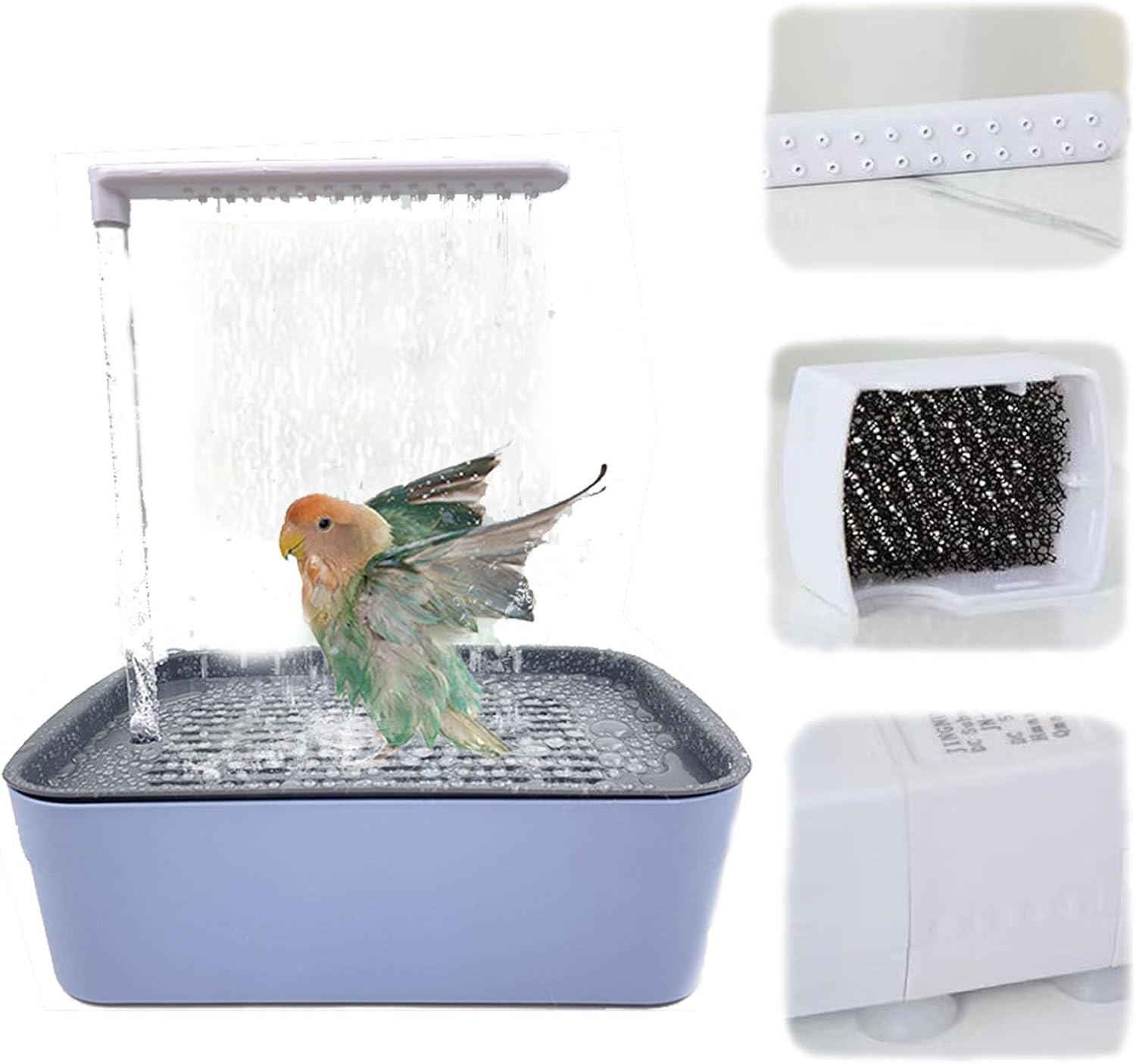 Bird Shower Bath, Automatic Water Cycle Bathtub with Multiple Faucets, the Electric State Meth-Ods Shower Spray Daily, USB Electric Pet Bird Baths for Small Medium Birds (White)