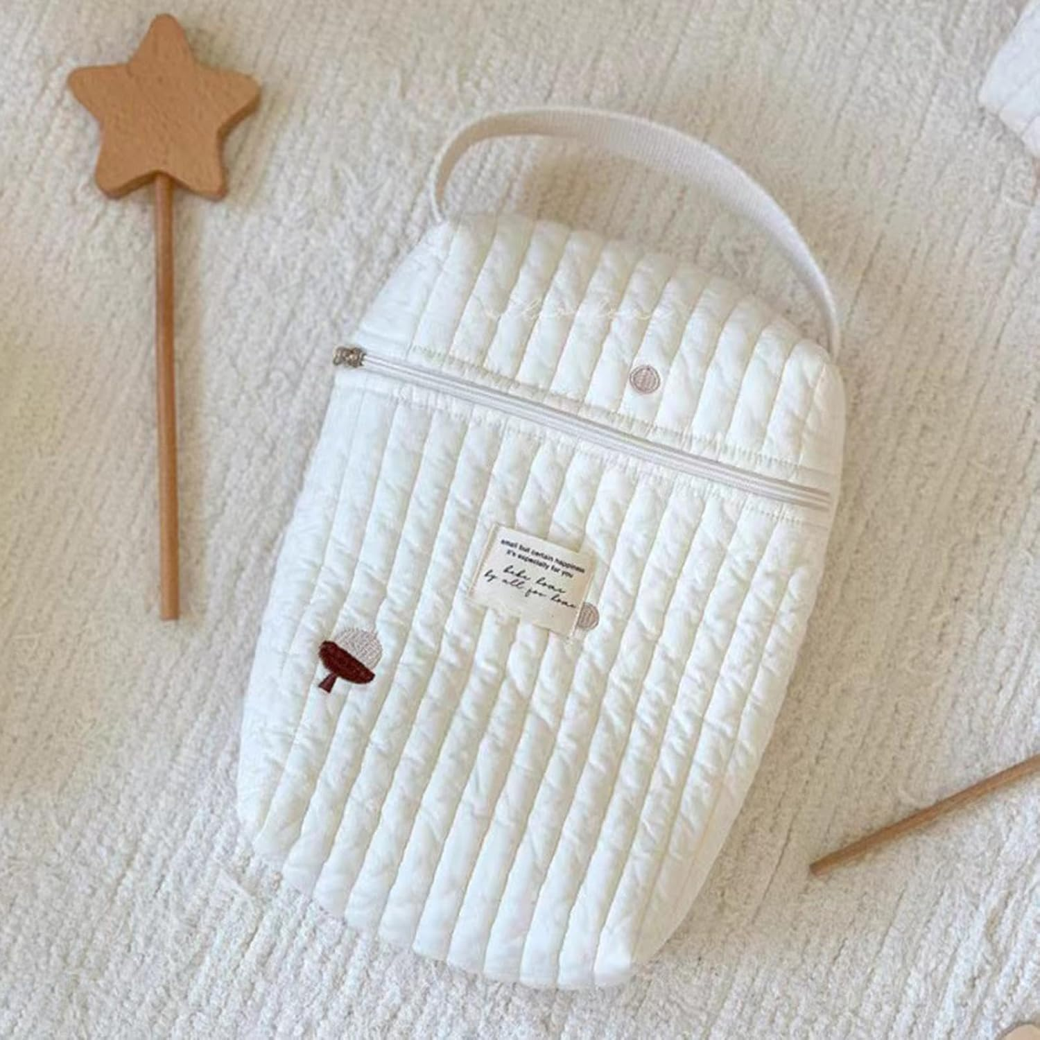 Portable Diaper Bag, Pacifier Bag, Quilted Cartoon Pacifier Bag, Portable Dummy Bag with Handle, Soft Toy Wipes Storage Bag image number 3