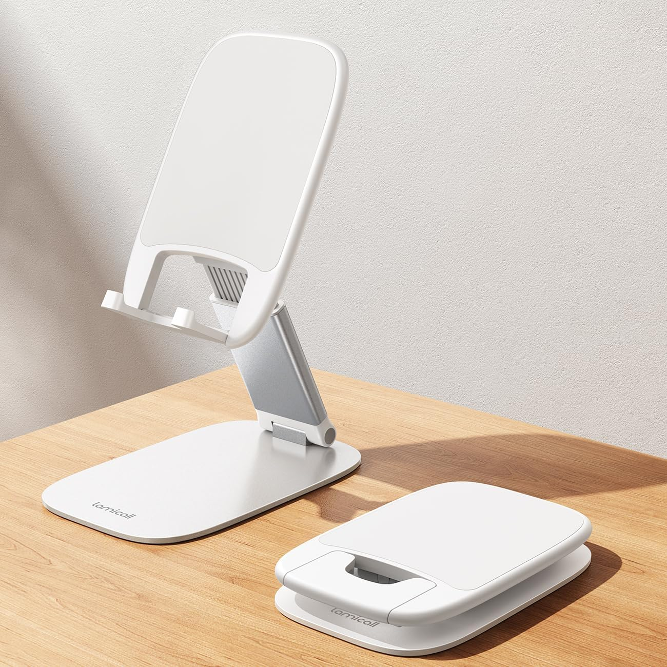 Lamicall Ultra Thin Cell Phone Stand for Desk, [Height Adjustable] Foldable Desktop Phone Holder, Portable Mobile Stand, Office Desk Accessories for Iphone 17 16 15 14 13 Pro Max Air, Galaxy S25, S24