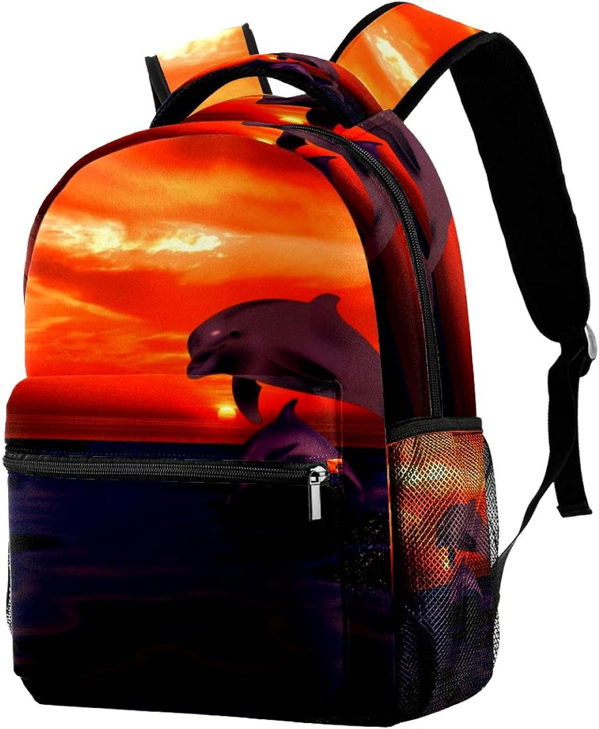 Dolphin Sailing Vessel Sunset Sea Backpack Students Shoulder Bags Travel Bag College School Tote Backpacks image number 4