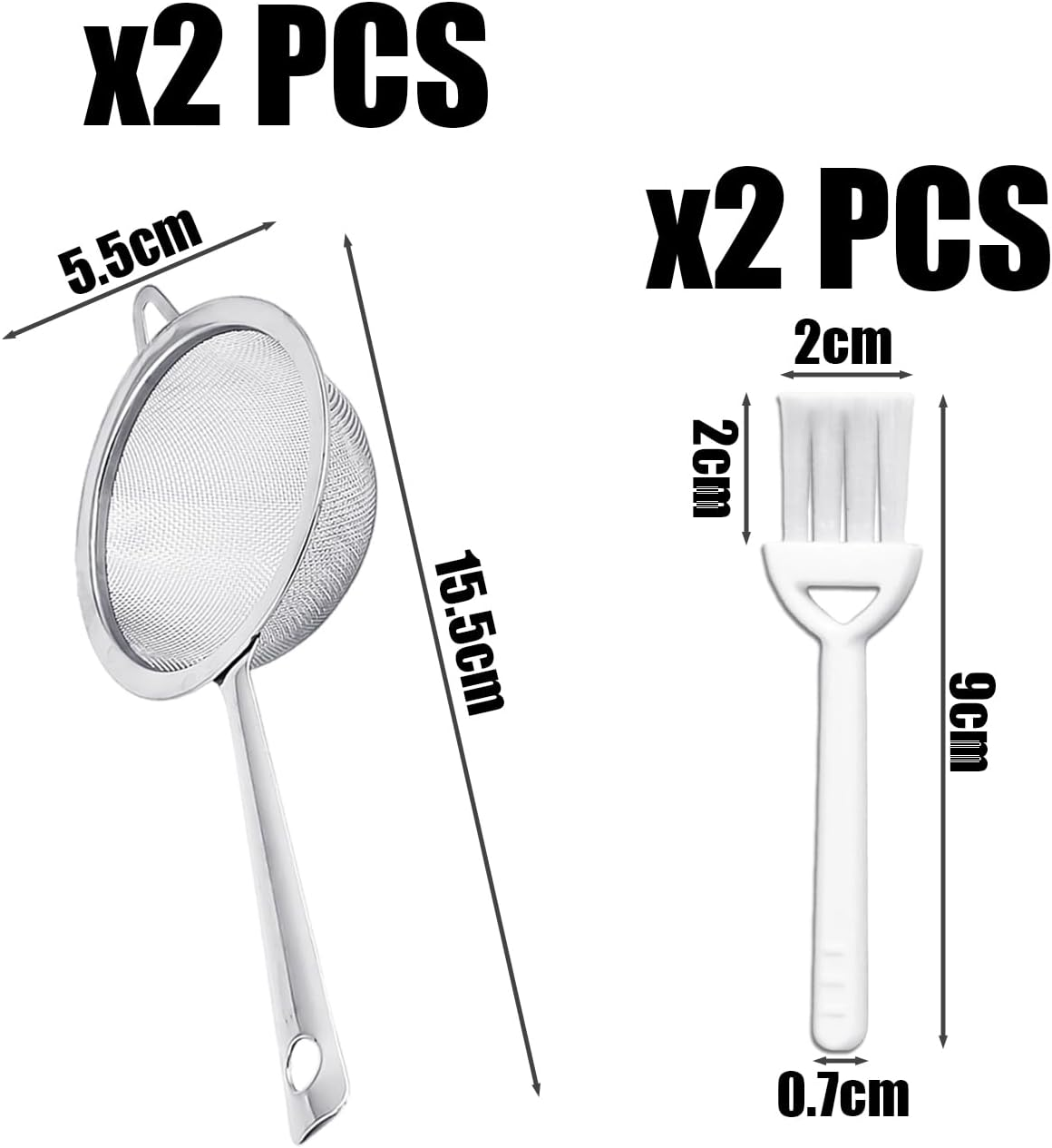 2 Tea Strainers, 2 Small Cleaning Brushes, Fine Mesh Tea Strainer, Mesh Strainer, Strainer with Metal Handle, Extra Fine Tea Strainer, Coffee Filter, Non-Slip Fine Mesh Strainer image number 1
