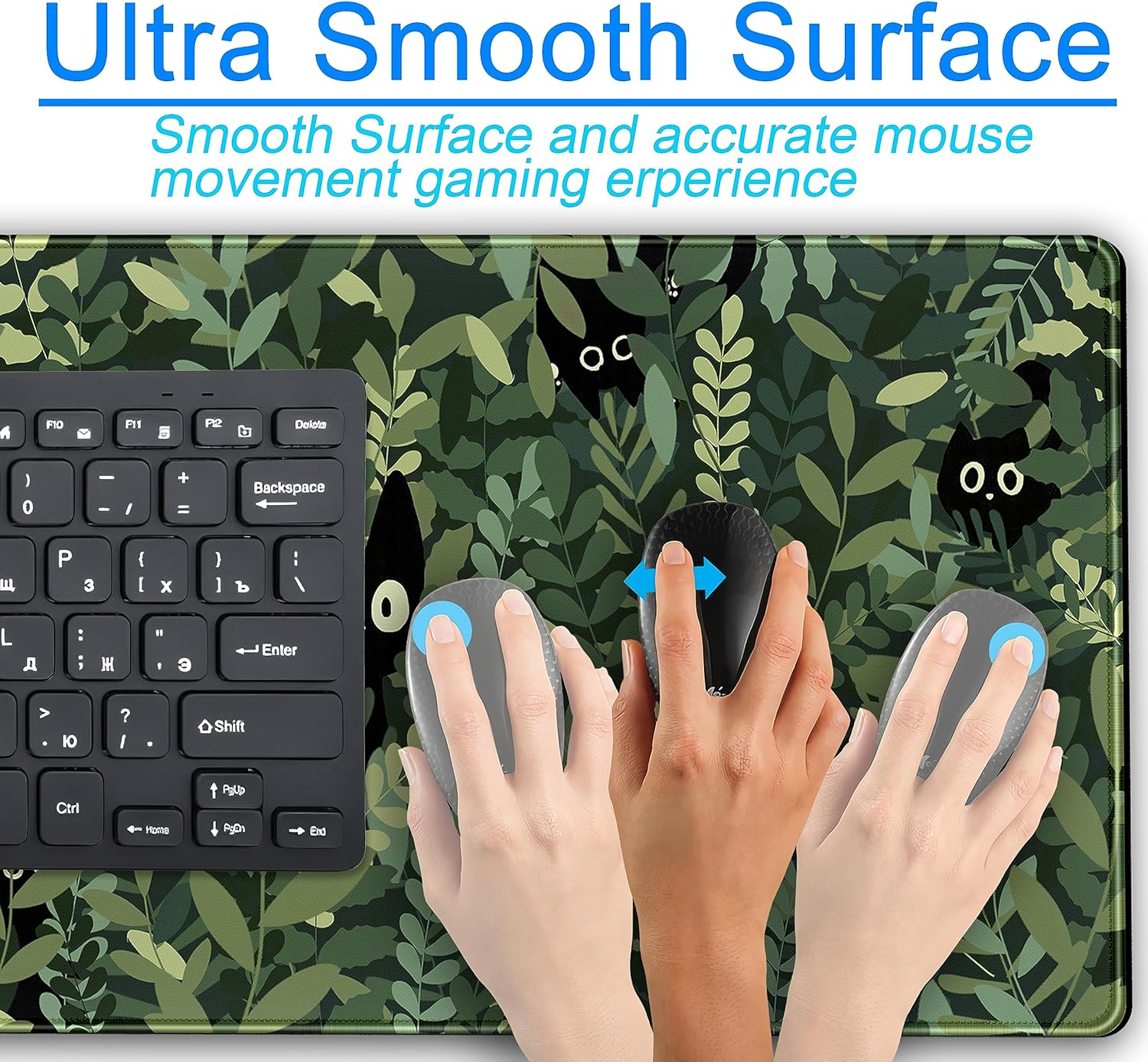 DCJJM Cute Anime Cats Desk Mat Green Leaves Kawaii Mousepad XXL Extended Large Gaming Mouse Pad Cat, Aesthetic Laptop Keyboard for Women Office Gamer Girl D&eacute;cor, 31.5X15.75X0.12 in (DMXC08) image number 6