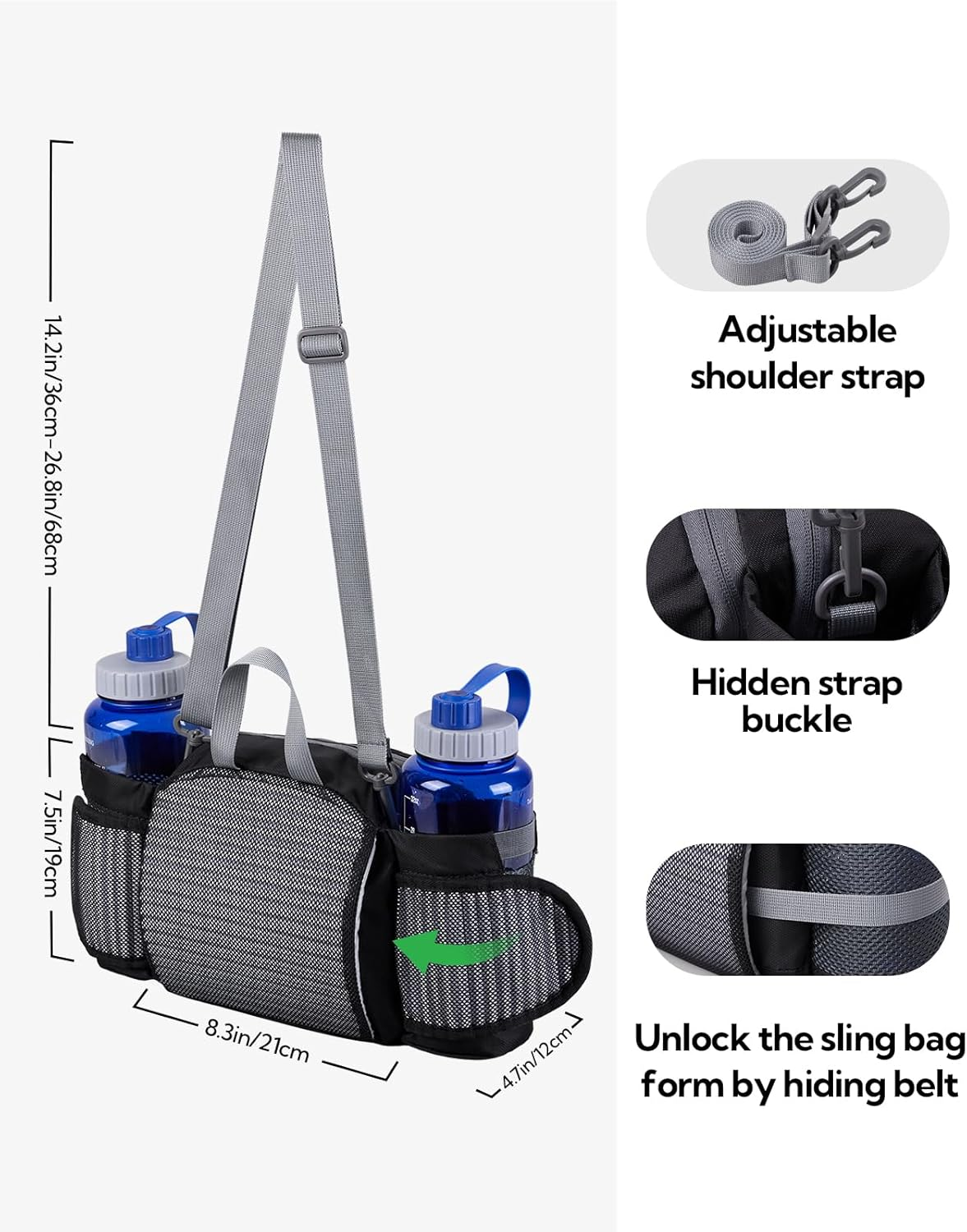 WATERFLY Fanny Pack Waist Bag: Fannie Pack 2 Water Bottle Holders Lumbar Belt Hiking Walking Running Jogging Camping Large Woman Man (Bottle Not Included) image number 4