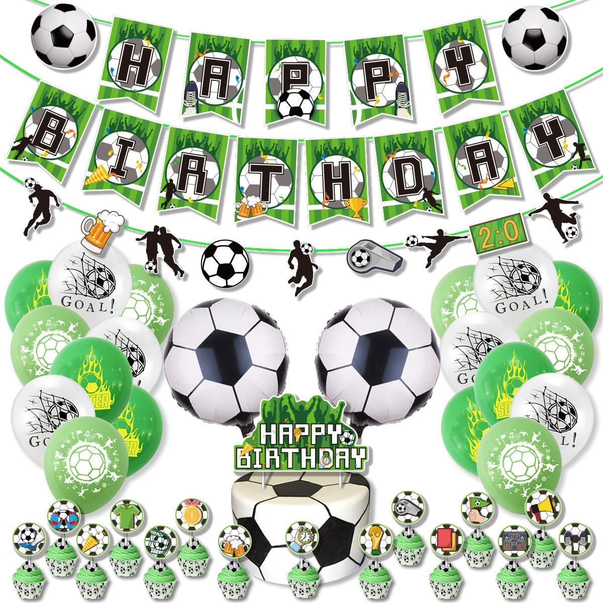 Soccer Balloons Birthday Decorations Party Supplies Soccer Happy Birthday Banner Soccer Latex Foil Balloons Cake Topper Cupcake Topper image number 5