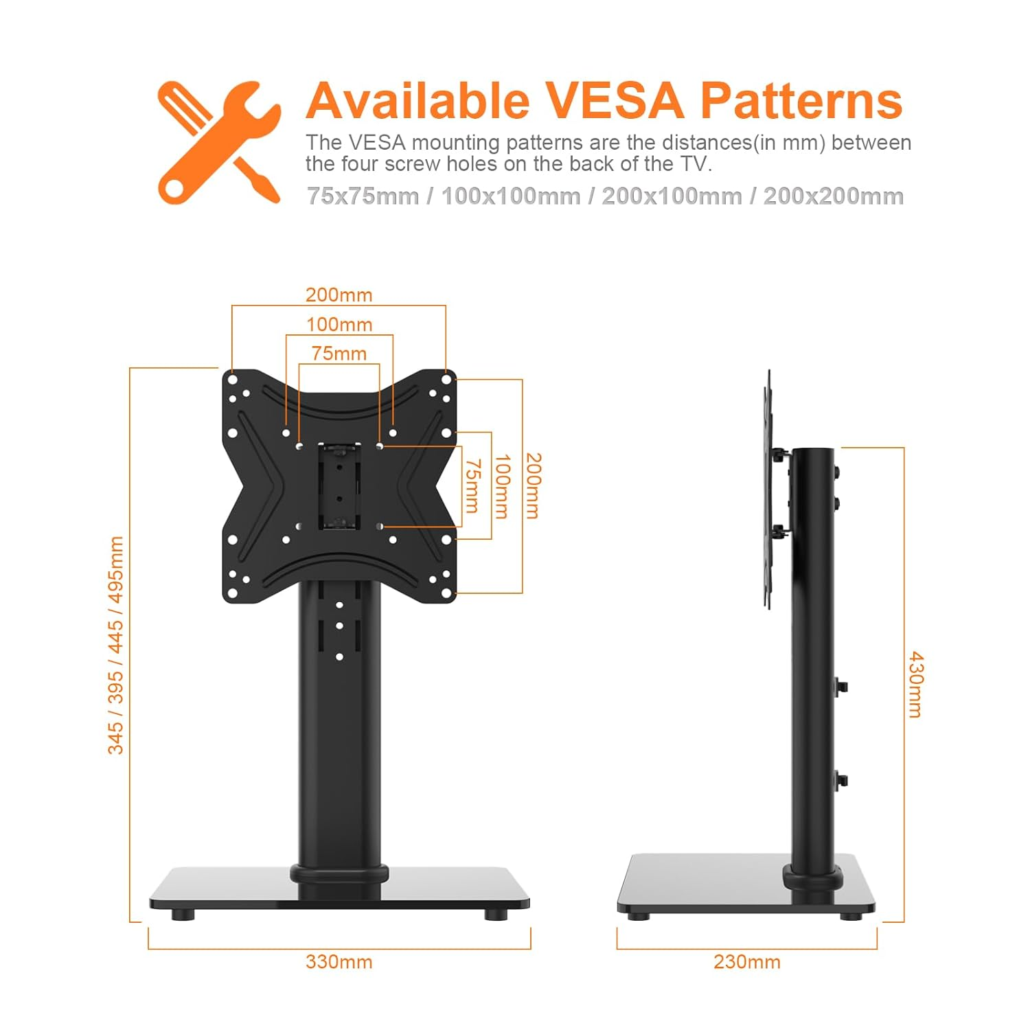 GRIFEMA GB1005-2 Universal Table Top Pedestal TV Stand for 17"-43" LCD LED Tvs, Height Adjustable TV Base Stand with Tempered Glass Base, Cable Management, Holds 30 KG & Max. VESA 200X200Mm image number 4