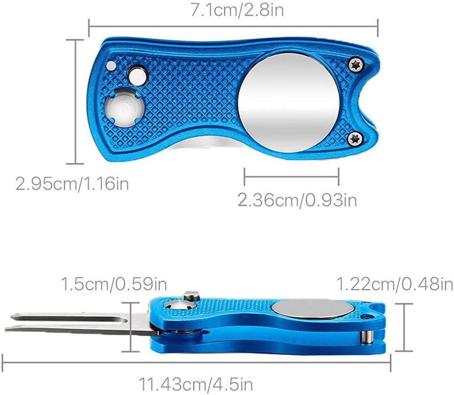 Metal Foldable Golf Divot Repair Tool with Pop-Up Button & Magnetic Ball Marker Red image number 2