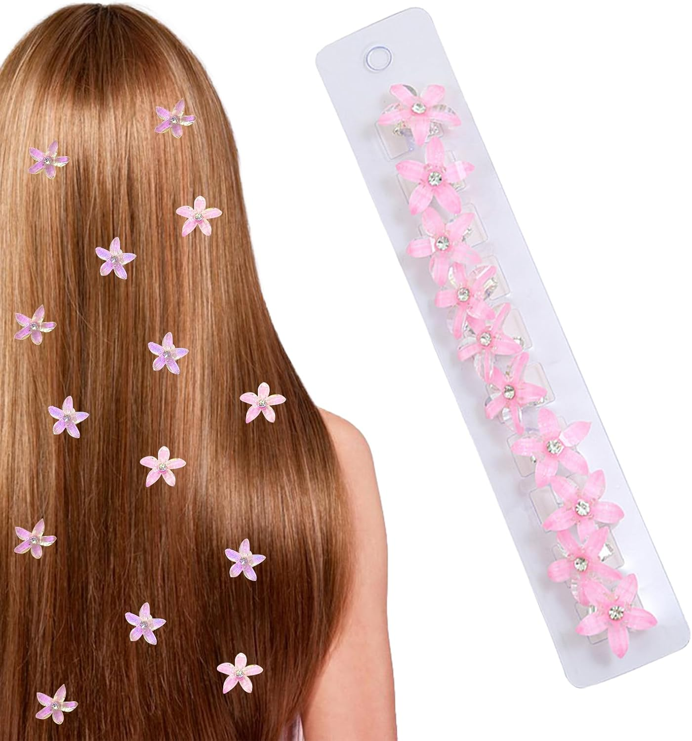 Pack of 10 Flower Hair Clips, Small Hair Clips, Girls' Hair Accessories with Rhinestones, Small Accessories Hair Clip, Flower Hair Accessories, Orchid Hair Clip Set, for Girls and Women (Pink) image number 2
