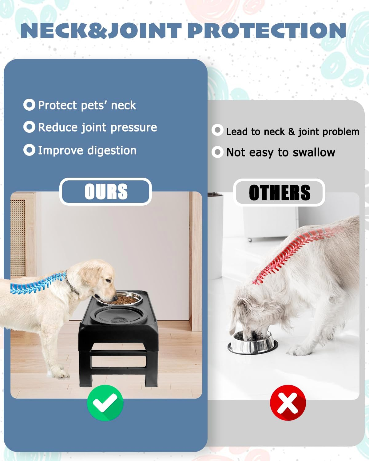 Elevated Dog Bowls, Raised Bowl Stand with No Spill Slow Water Feeder & Stainless Steel Food Dish, Feeding Station with 4 Adjustable Heights for Small Medium Large Dogs image number 5