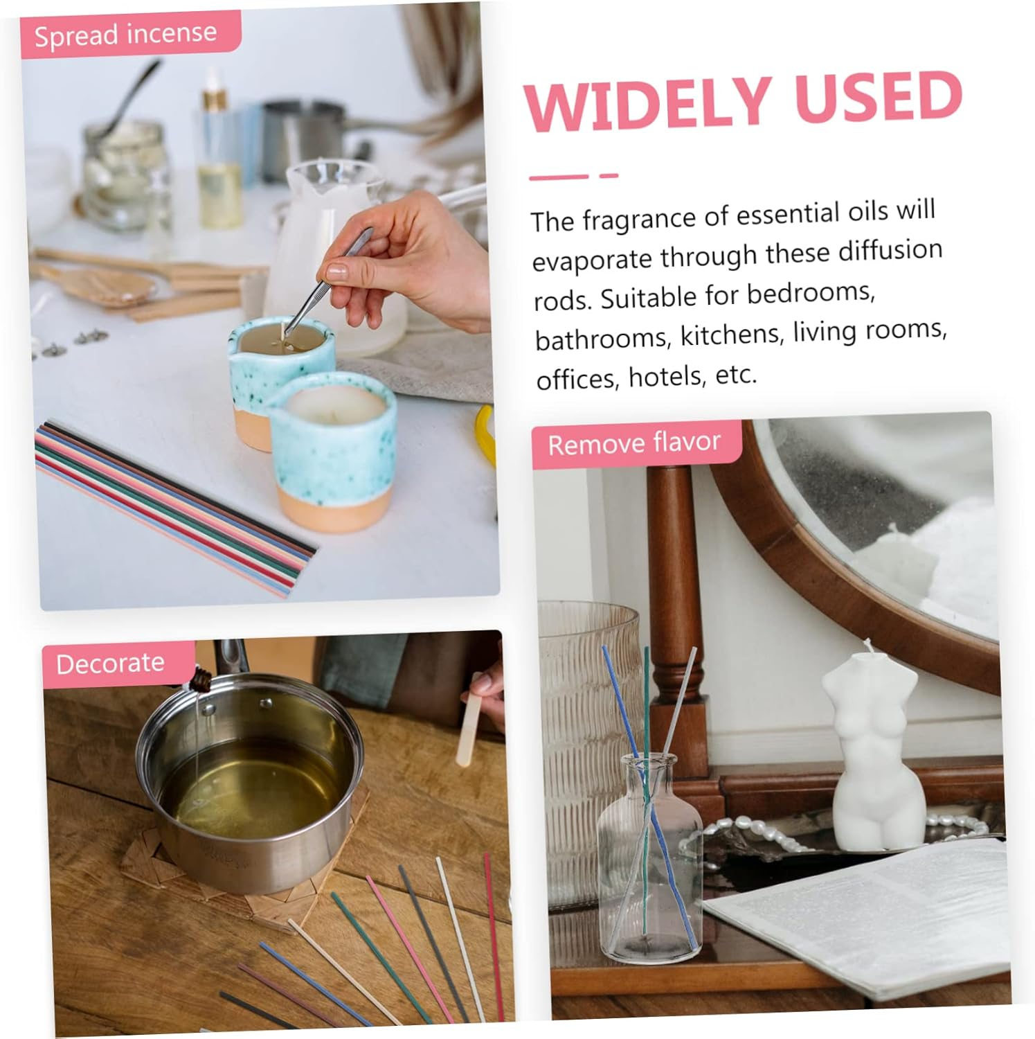 Anneome 72Pcs Aromatherapy Rattan Sticks Fireless Aroma Sticks for Essential Oil Diffuser Natural Rattan Material for Home Car Aromatherapy