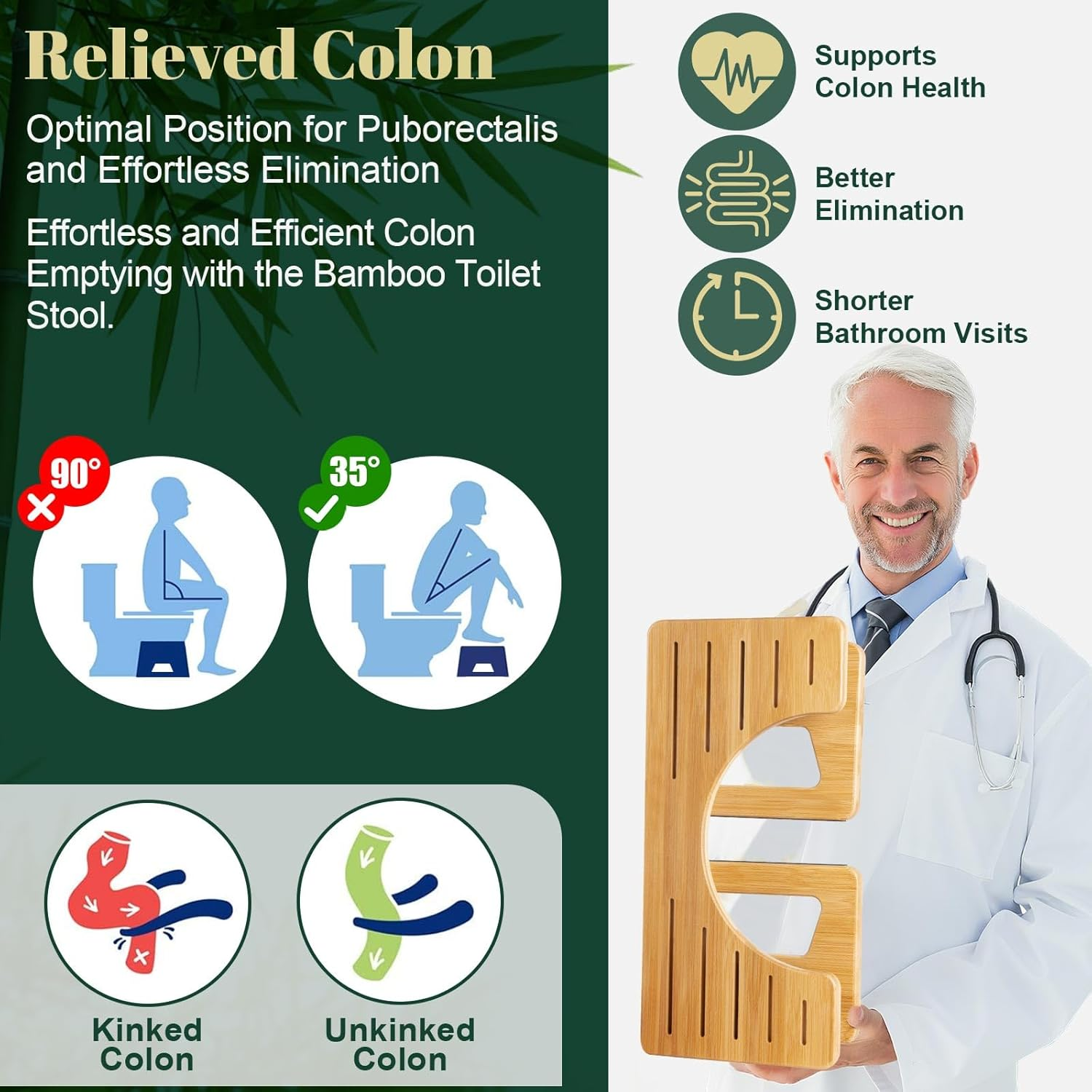 JDCQKHA 7 Inches Bamboo Toilet Stool Squat Adult, Foldable Poop Stool for Bathroom, Portable Potty Stool with Non-Slip Strip, Space-Saving, No Assembly Required (Natural Color) image number 3