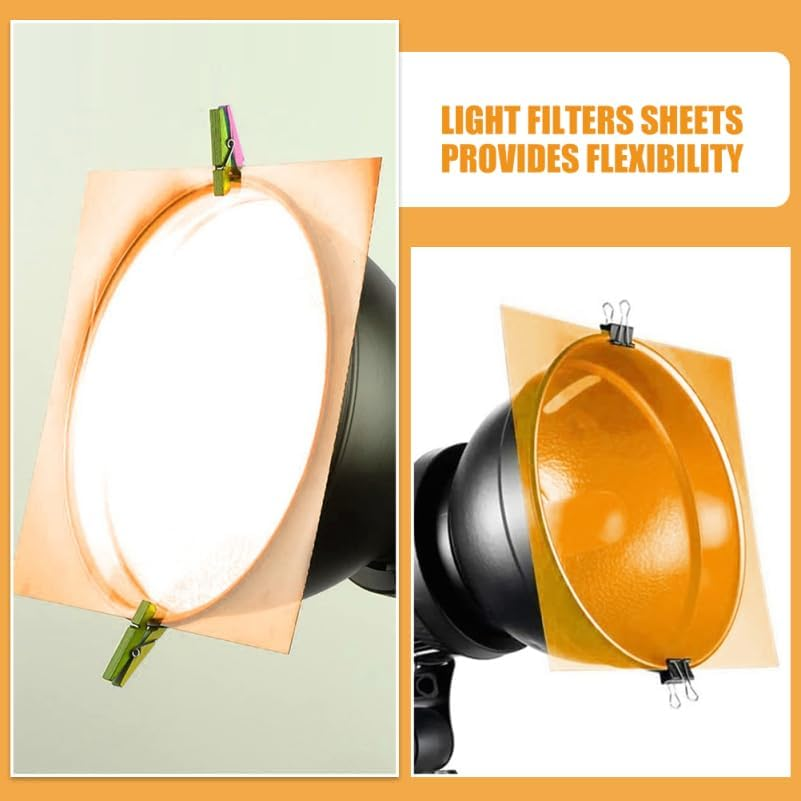 LALAFINA Light Filter Sheets 5-Pack Color Correction Gels for Photography Lighting Transparent Colored Plastic Film for Photo Video Studio Effects image number 1