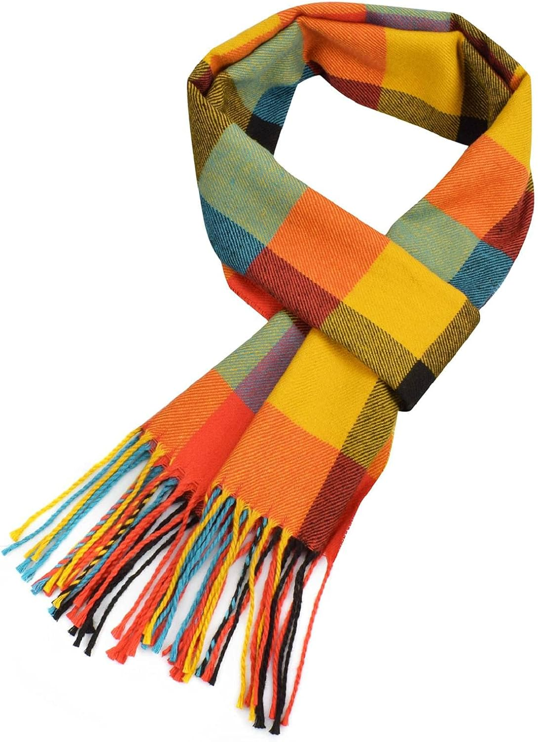 Heekpek Mens Scarves Winter Soft Warm Tassel Scarf for Women Men Cashmere Feel Stripe Plaid Tartan Scarf image number 3