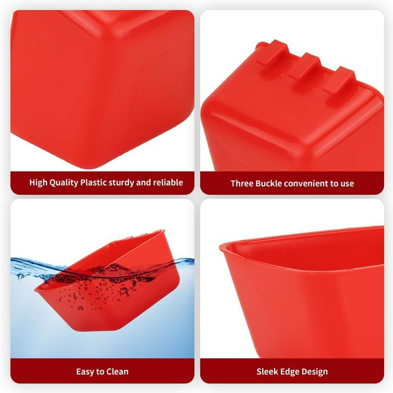 WADY 6 Pcs Cage Cups,16 Oz Hanging Chicken Feeder & Waterer for Birds, Bunny, Parrot, Rooster, Parakeet, Gamefowl, Poultry & Pigeon - Durable Wire Hutch Accessories (Red) image number 4