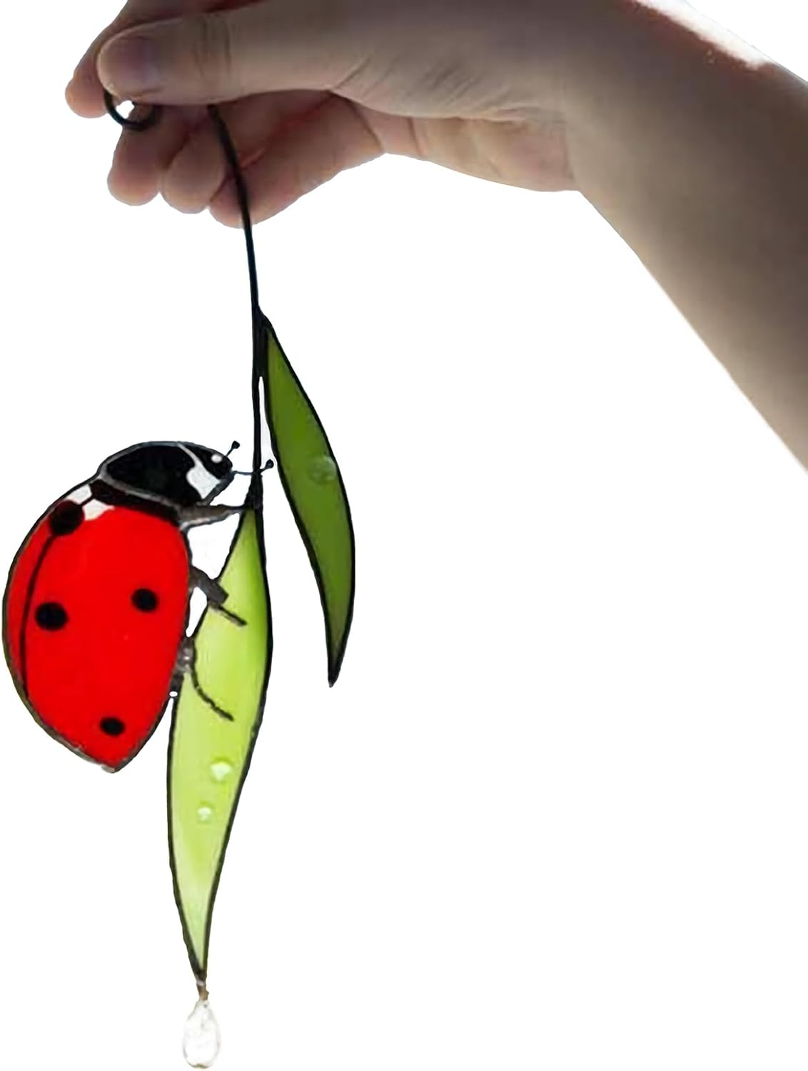 Ladybug on a Leaf Window Hangings Suncatcher Stained Glass Effect Ornament 22Cm Alloy Pendant Sun Catcher for Livingroom Bedroom Garden Fence Spring & Summer Decoration Hand Printed Gifts image number 3