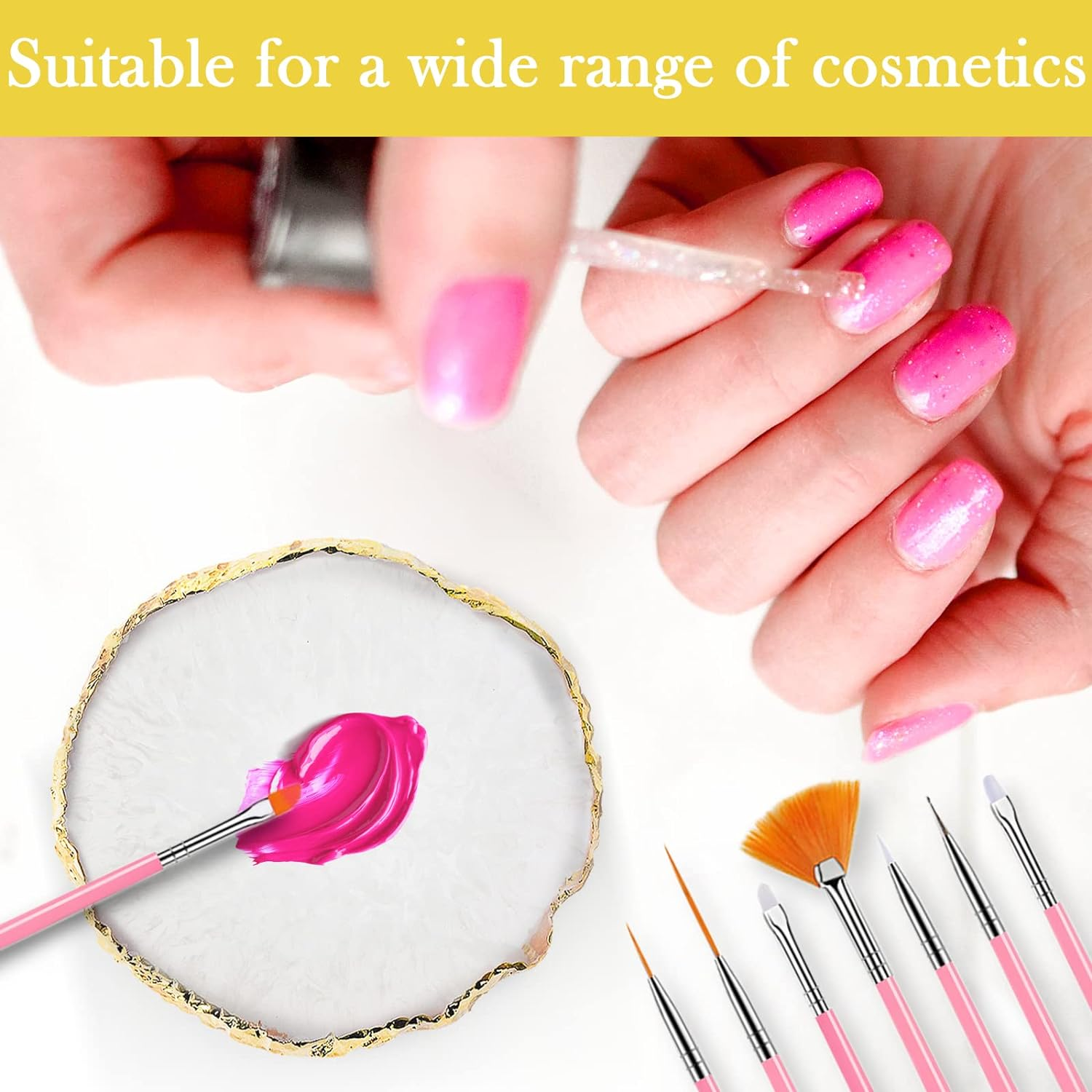 YUNAI Resin Nail Art Palette, Gold Edge Nail Art Painting Plate for Makeup, Nail Paint Palette Resin, Nail Tip Holder, Nail Art Display (White) image number 3