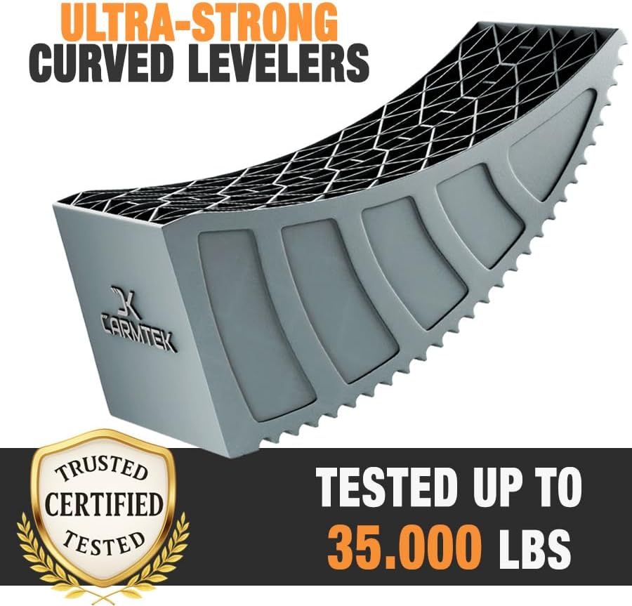 CARMTEK Camper Leveler Premium Kit | 6 Inch RV Levelers with Wheel Chocks, Rubber Mats & Carry Bag for Travel Trailers | Faster RV Leveling System than RV Leveling Blocks | RV Accessories