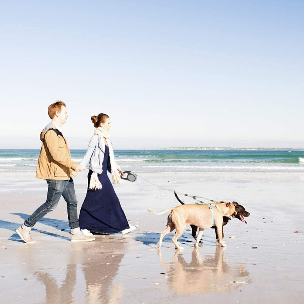 KOOLTAIL Dual Retractable Dog Leash for Two Dogs up to 110 Lbs, Heavy Duty Double Headed 16 Ft Flexi Extendable 360&deg; Tangle-Free One Button & Lock Brake Dog Leash for Small Medium Large Dogs Grey - Grey Solid image number 6