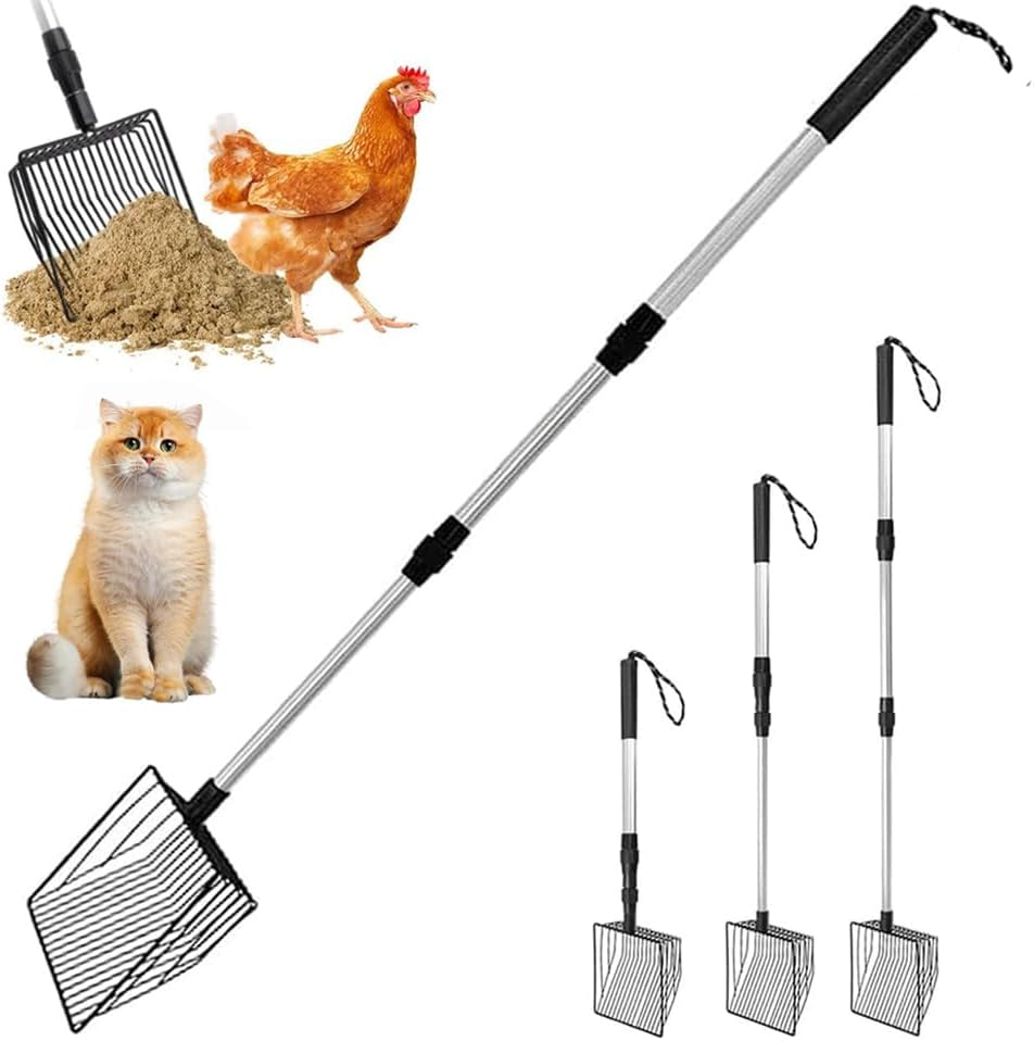 IONPSHG Chicken Poop Scooper 5.9Inch 3 in 1 Stretchable Chicken Poop Scooper Chicken Coop Accessories Sifting Shovel for Chicken Coop Chicken Litter Scoop Supplies Separating Poo and Debris from Sand image number 6