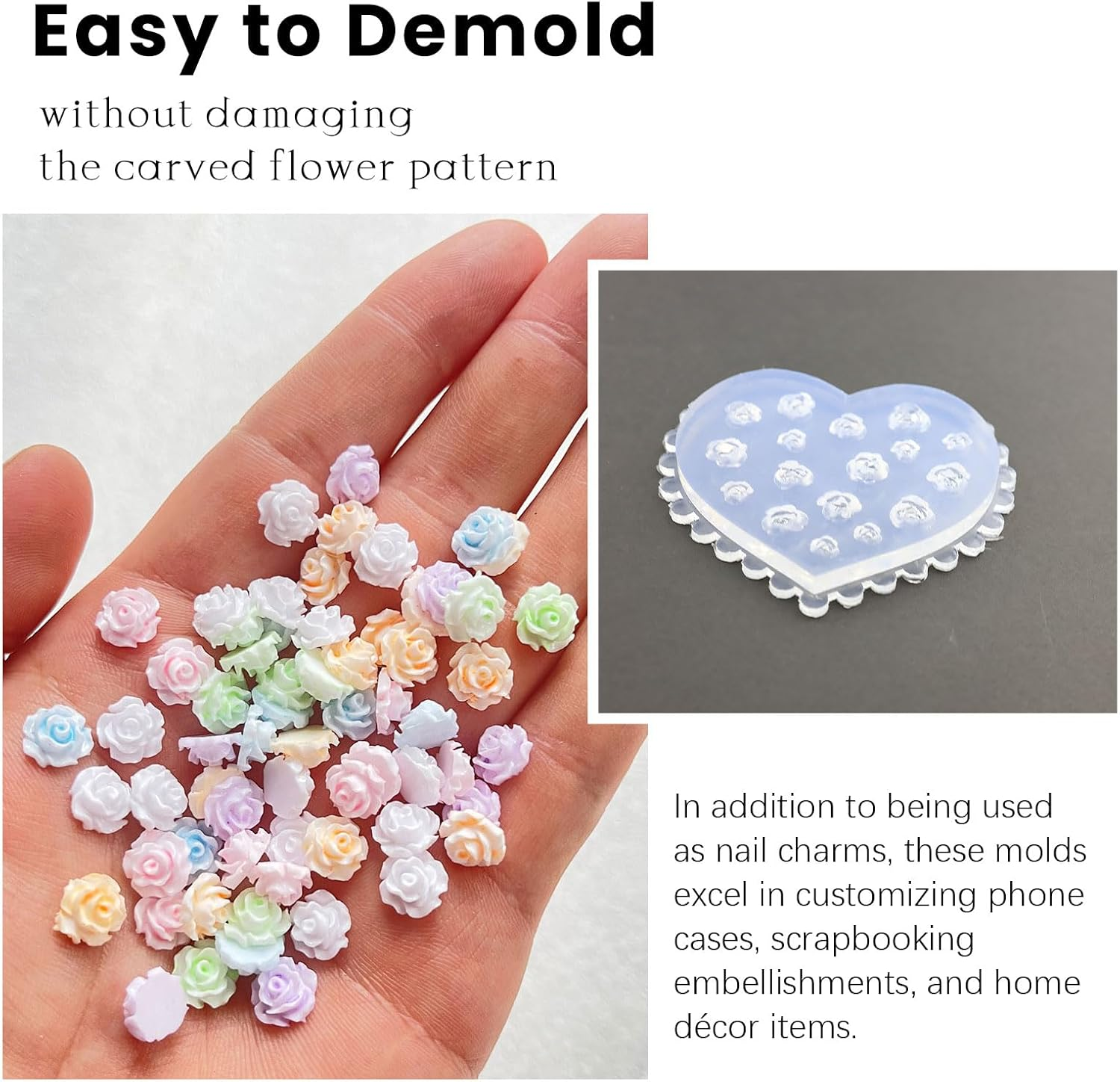 2Pcs Rose Butterfly Silicone Molds 3D Embossed Nail Art Mold Nail Charms Manicure Carving Mould Nail Stencils Spring Summer Nail Decor Transparent Mold Handmade DIY for Nail Art Supplies image number 2