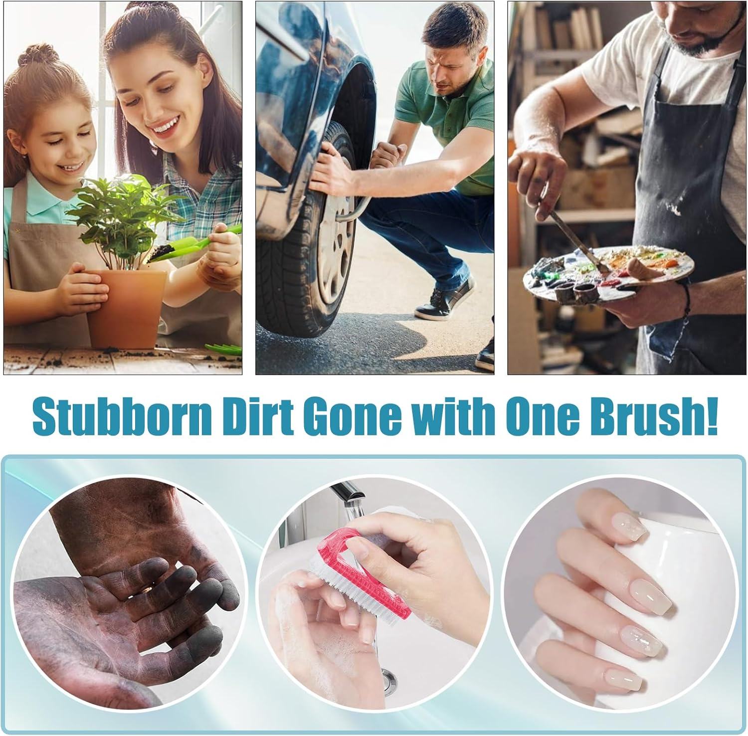 Pack of 4 Hand Brush, Nail Brush, Double-Sided Cleaning Brush, Hand Wash Brush, Small for Hands, Fingernails, Foot Brush, Vegetable Surfaces, Nail Brush, Universal Hard Bristle Brush Cleaning image number 1