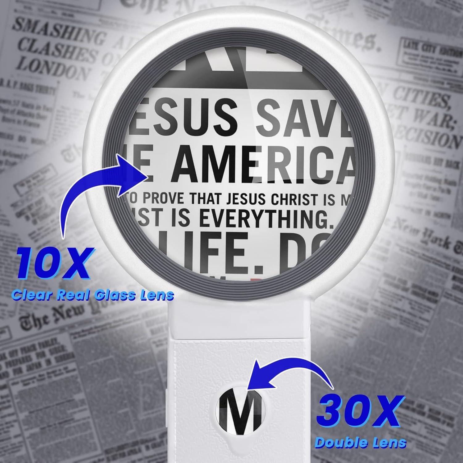 30X 10X Magnifying Glass with Light and Stand, Foldable Handheld Magnifying Glass 18 LED Illuminated Lighted Magnifier for Macular Degeneration, Seniors Reading, Close Work, Coins, Jewelry 1Pcs image number 6