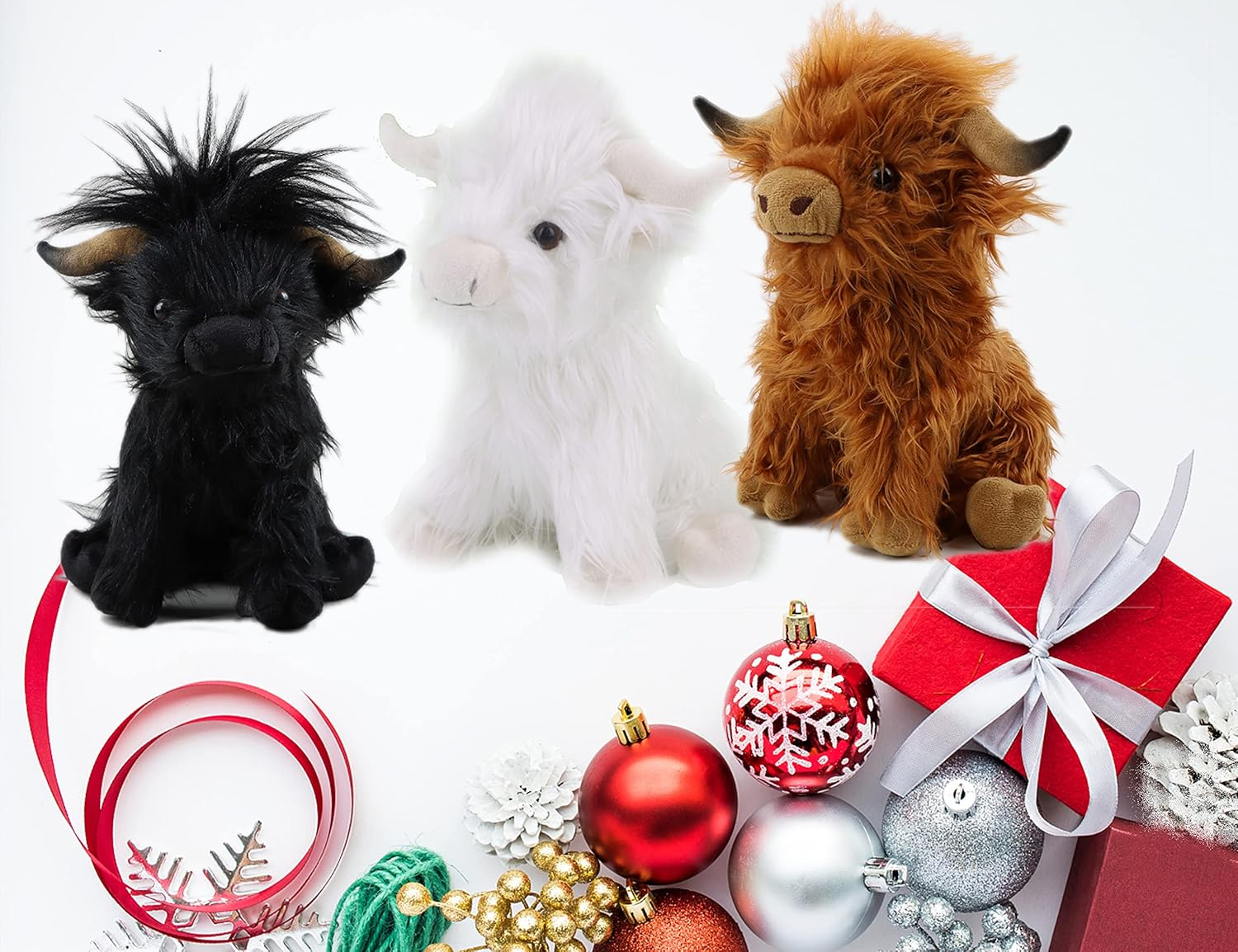 9.8Inch Highland Cow Stuffed Animal Realistic Cow Plush Toy Cuddly Simulation Highland Cattle Plushie Doll Farm Home Decor for Adults Kids(Black) image number 4