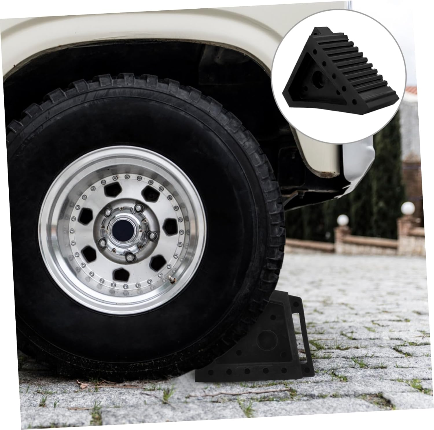 BCOATH Heavy Duty Rubber Wheel Slip Stopper for Trailer Tyre Block Prevents Sliding Slopes Folding Wheel Chocks for Car Accessories image number 3