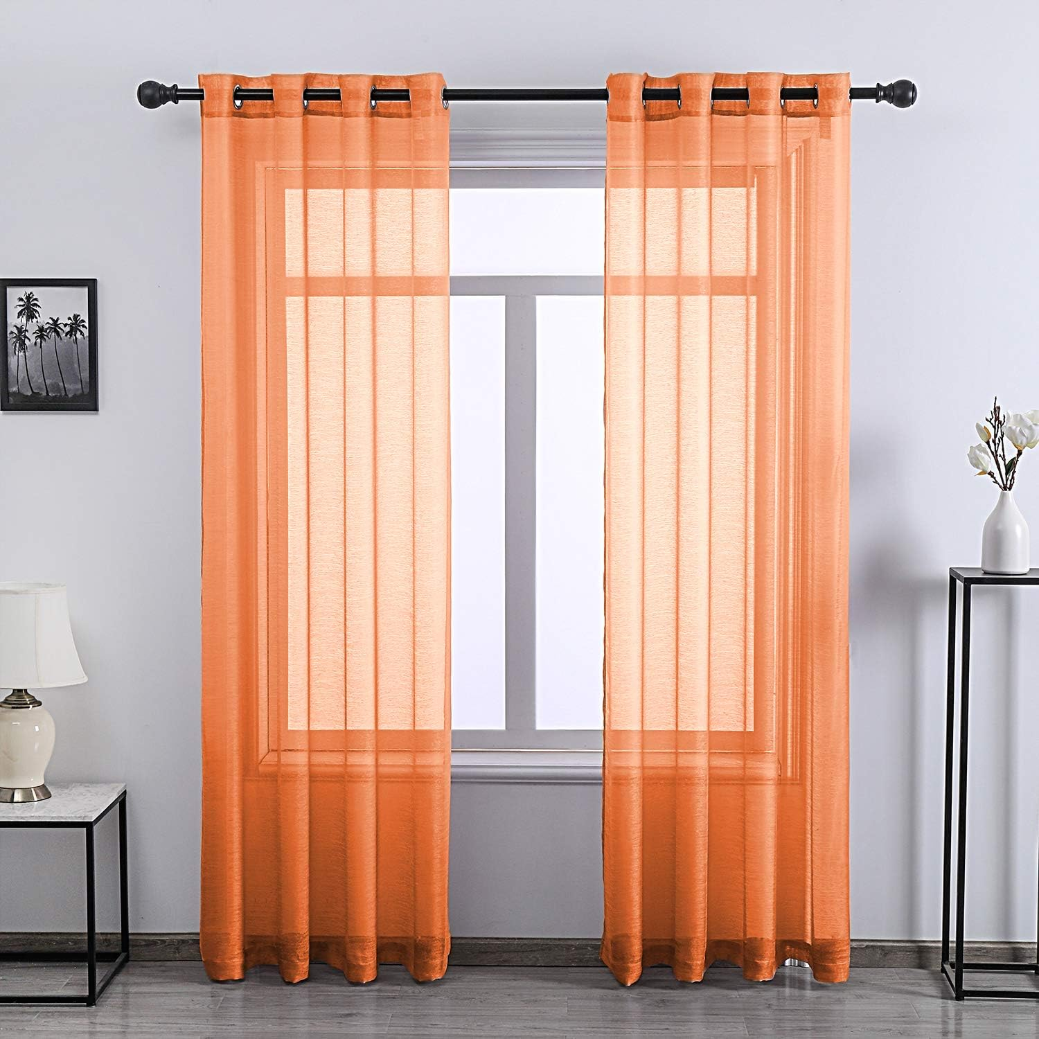 Dark Blue Sheer Curtains 84 Inches Long for Bedroom - 2 Pack Eyelet Top Voile Semi Sheer Drapes See through Window Curtains for Living Room Navy Blue