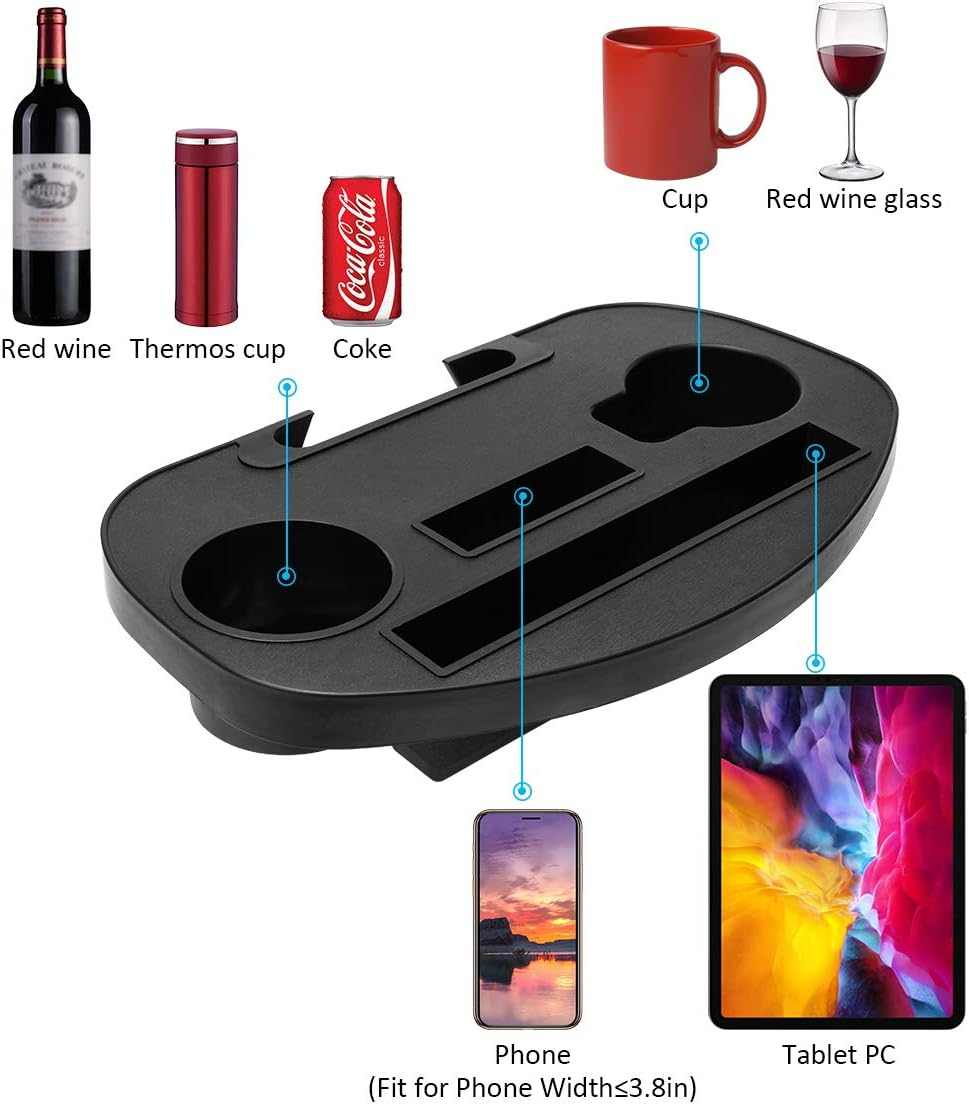 Coolrunner Zero Gravity Chair Cup Holder, Zero Gravity Chair Tray with Mobile Device Slot, Snack Tray, and Water Cups, Universal Recliners Cup Holder Tray for Fold Lounge Chairs (Black) image number 6