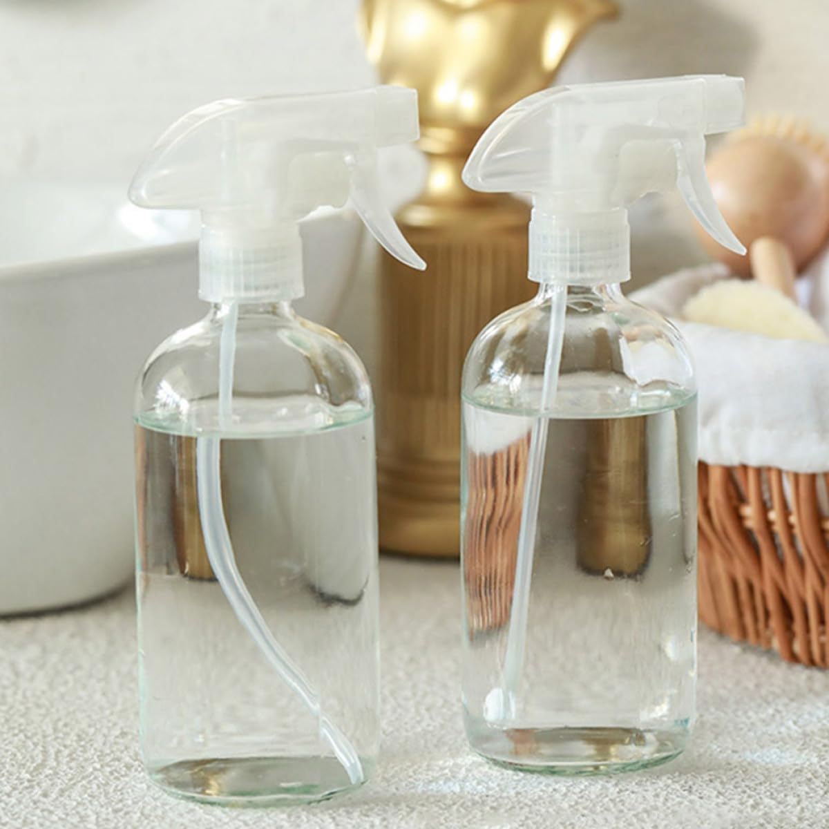 HEANUJJ 2Pcs 500Ml Clear Glass Spray Bottles, Refillable Liquid Spray Bottles for Cleaning Solutions and Home Use, Reusable Mist Sprayers for Plants and Personal Care image number 4