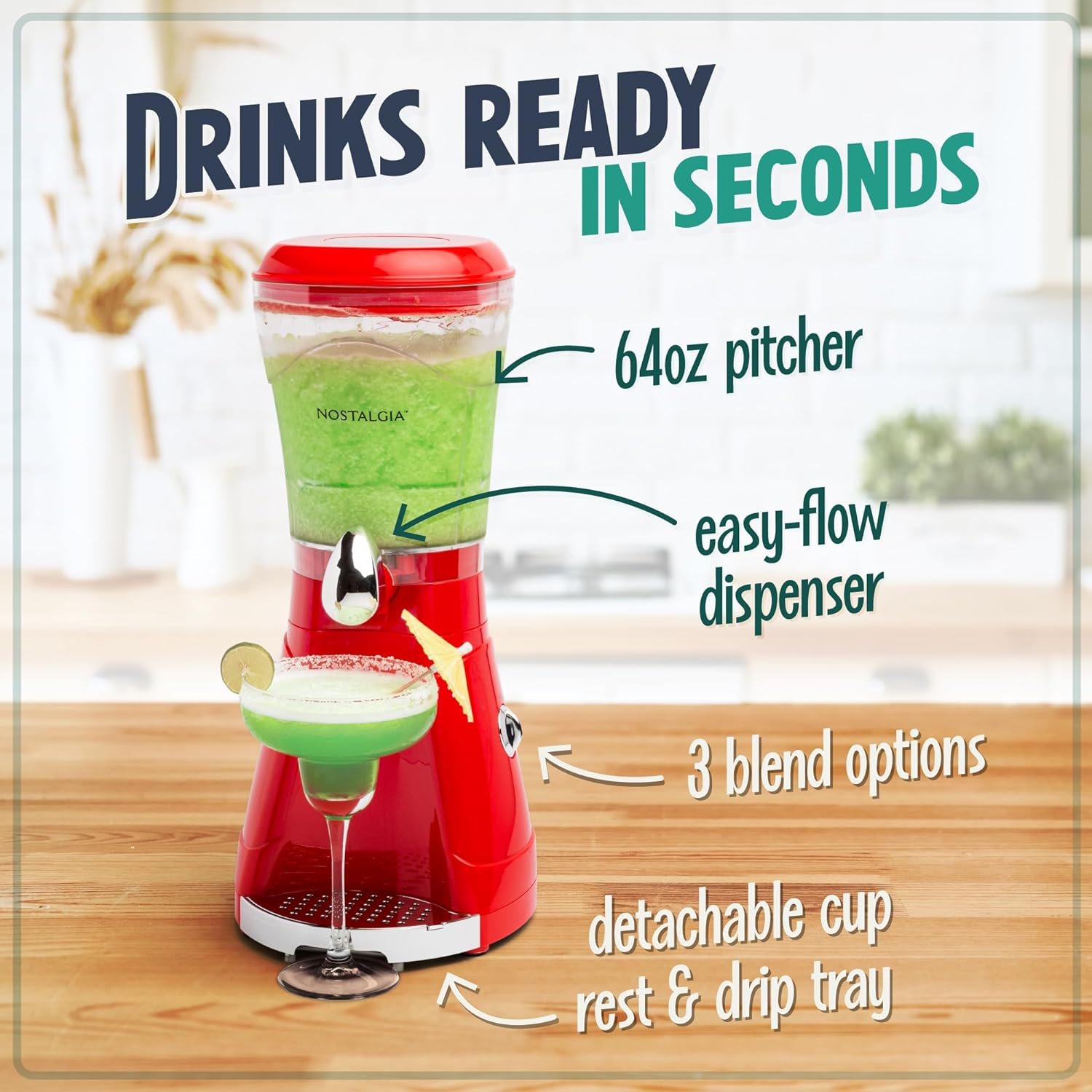 Nostalgia 64-Ounce Margarita Maker & Slushie Machine Easy-Flow Spout, Perfect for Slushies, Daiquiris, and Margaritas, Red image number 1