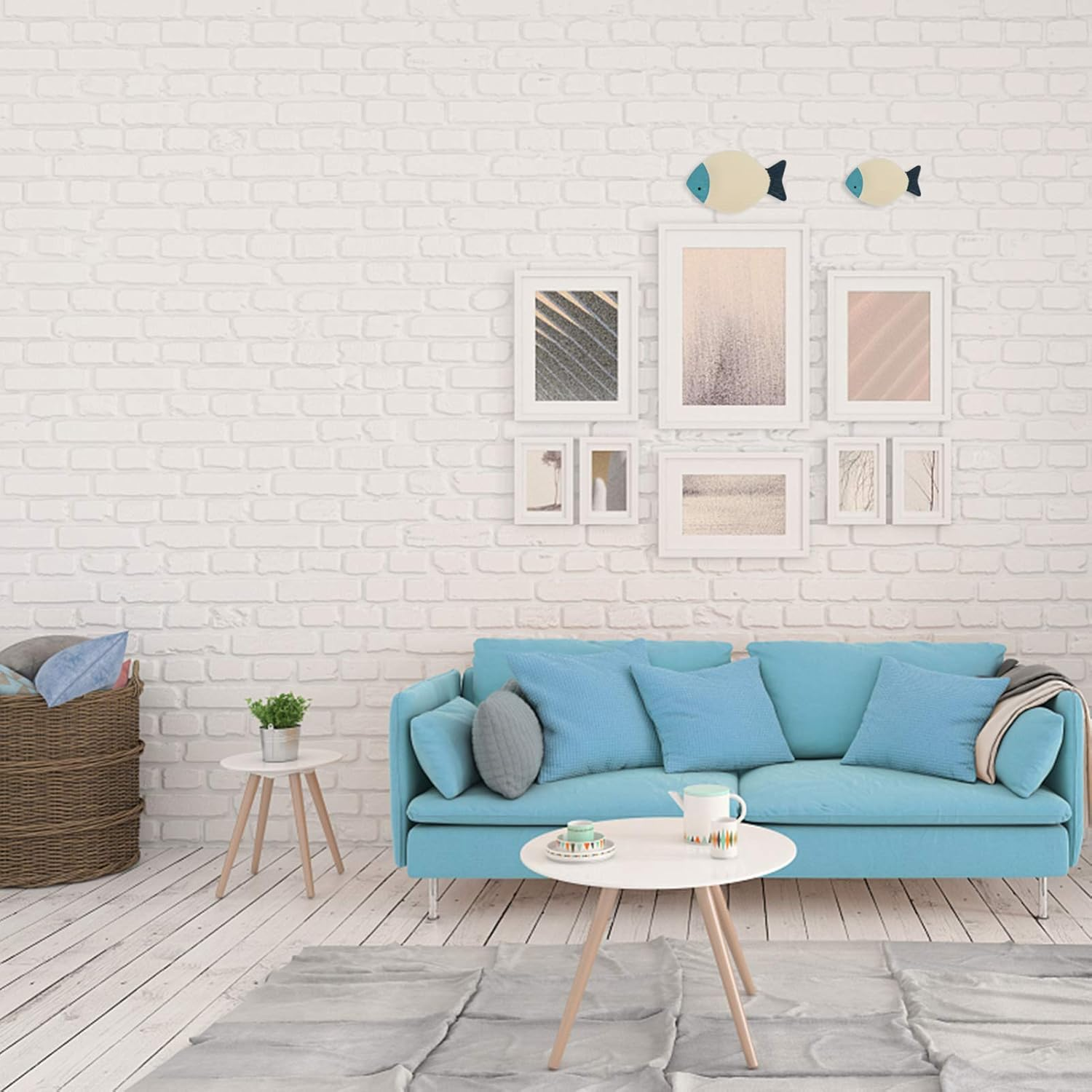 TOPPERFUN 2Pcs Small Fish Wall Hanging Decoration Fish Shaped Hanging Pendant Wall Art Decor for Home Ornament Wood Ornaments for Living - Sky-Blue image number 5