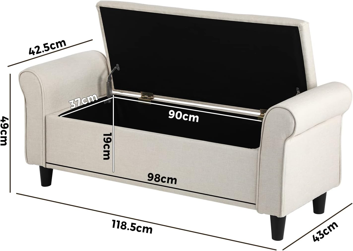 Oikiture 118.5Cm Ottoman Storage Blanket Box Linen Fabric Beige image number 4