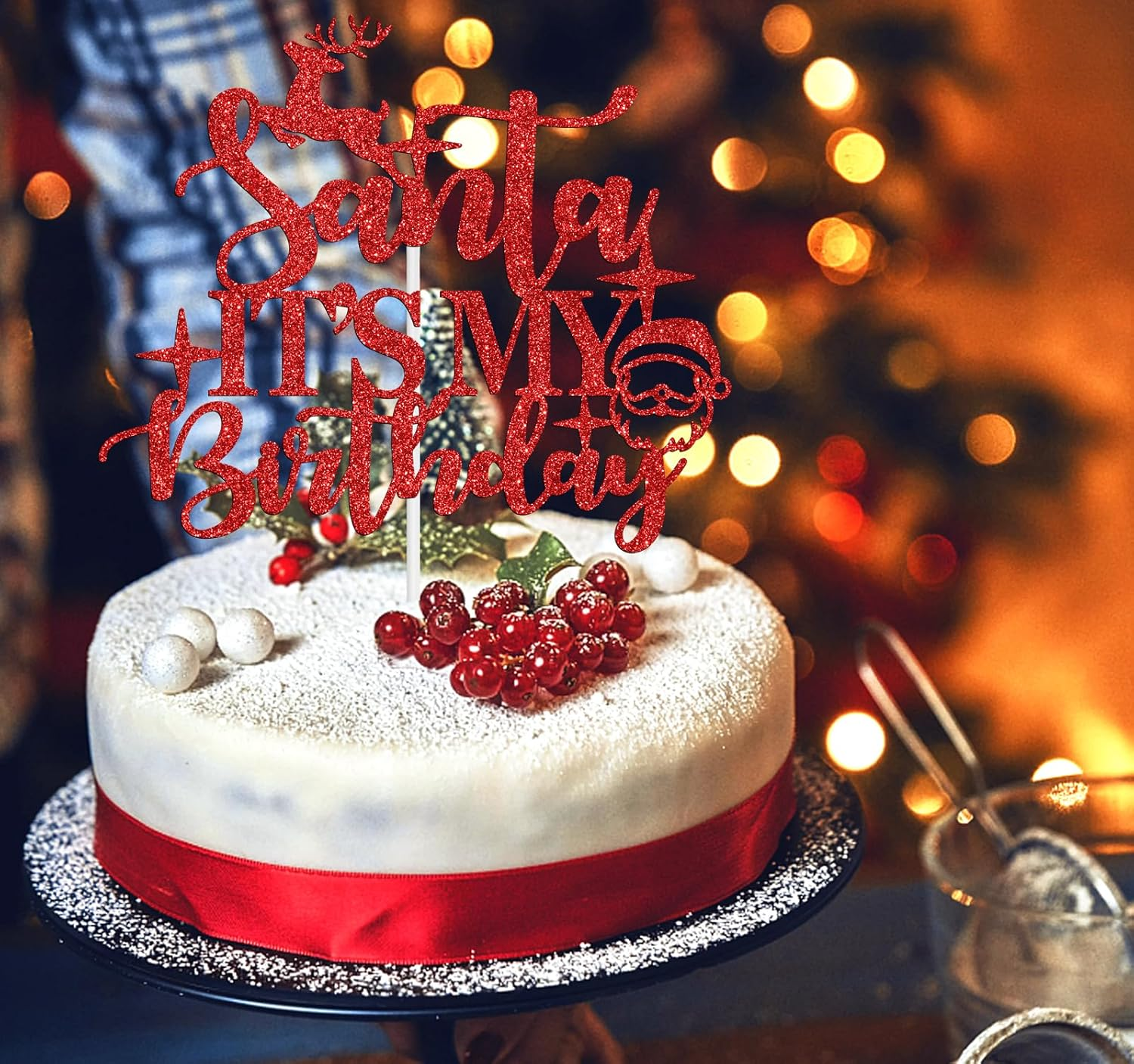 Santa It'S Your Birthday Cake Topper, Happy Birthday Jesus Cake Decor, Winter Christmas Birthday Party Decoration Supplies, Red Glitter image number 3