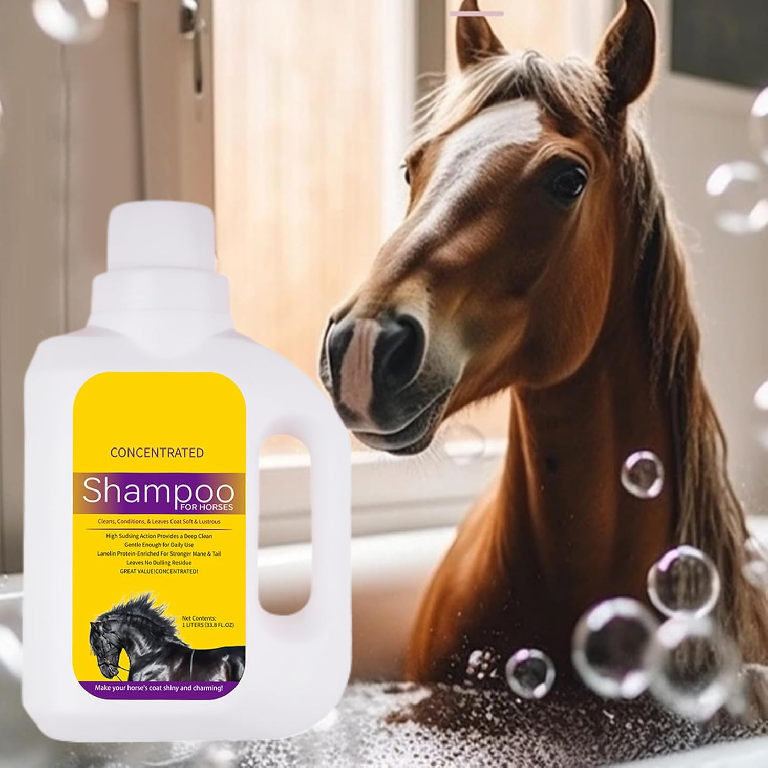 Horse Shampoo and Conditioner - Horse Shower Gel,1L Conditioning Grooming Body Wash for Skin Care Bathing Cleaning Mane Tail