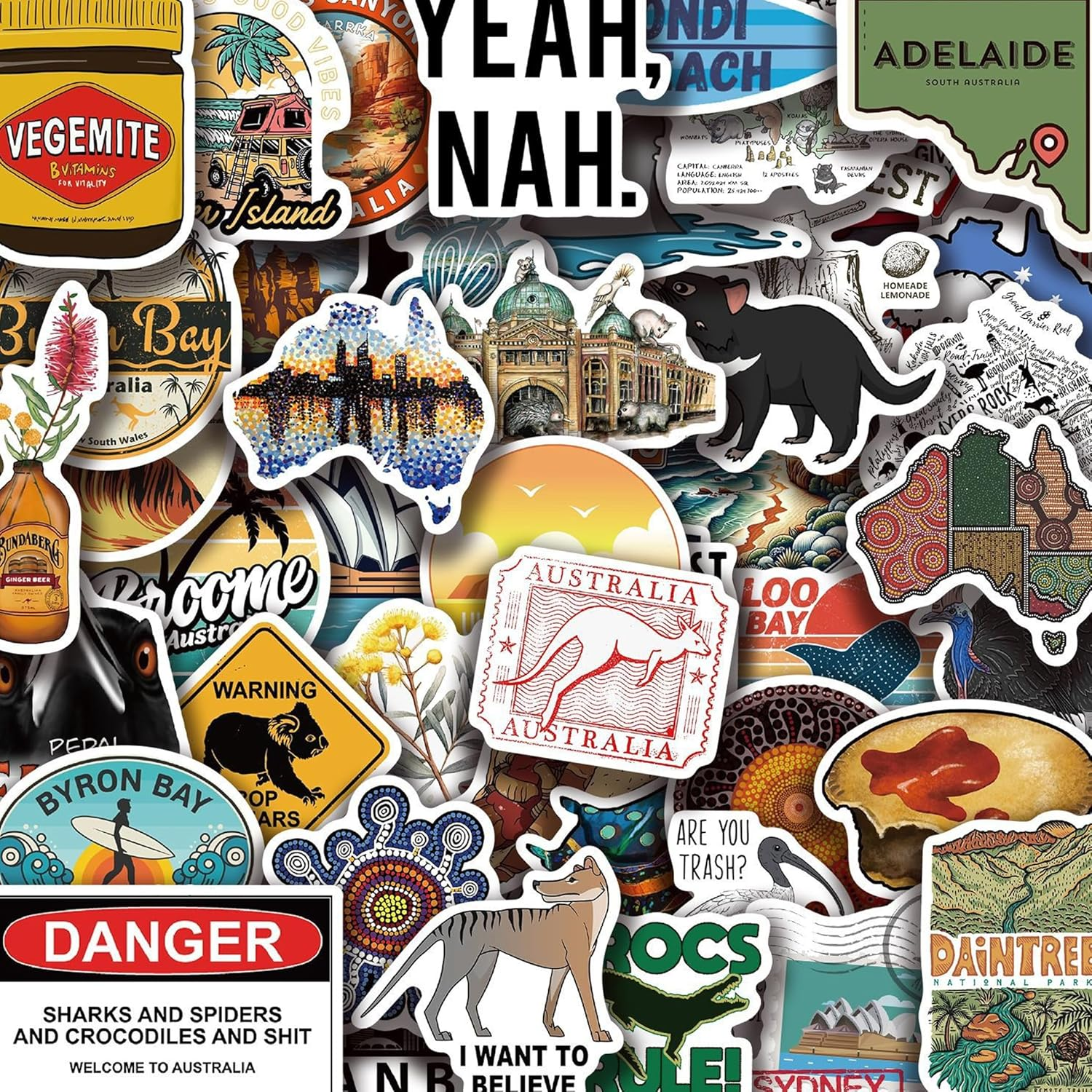 SZXYCZL 50Pcs AU Country Stickers, Cute Country Animals Journaling Scrapbooking Waterproof Vinyl Decals for Adults, Stickers for Journal Water Bottle Suitcase-Au