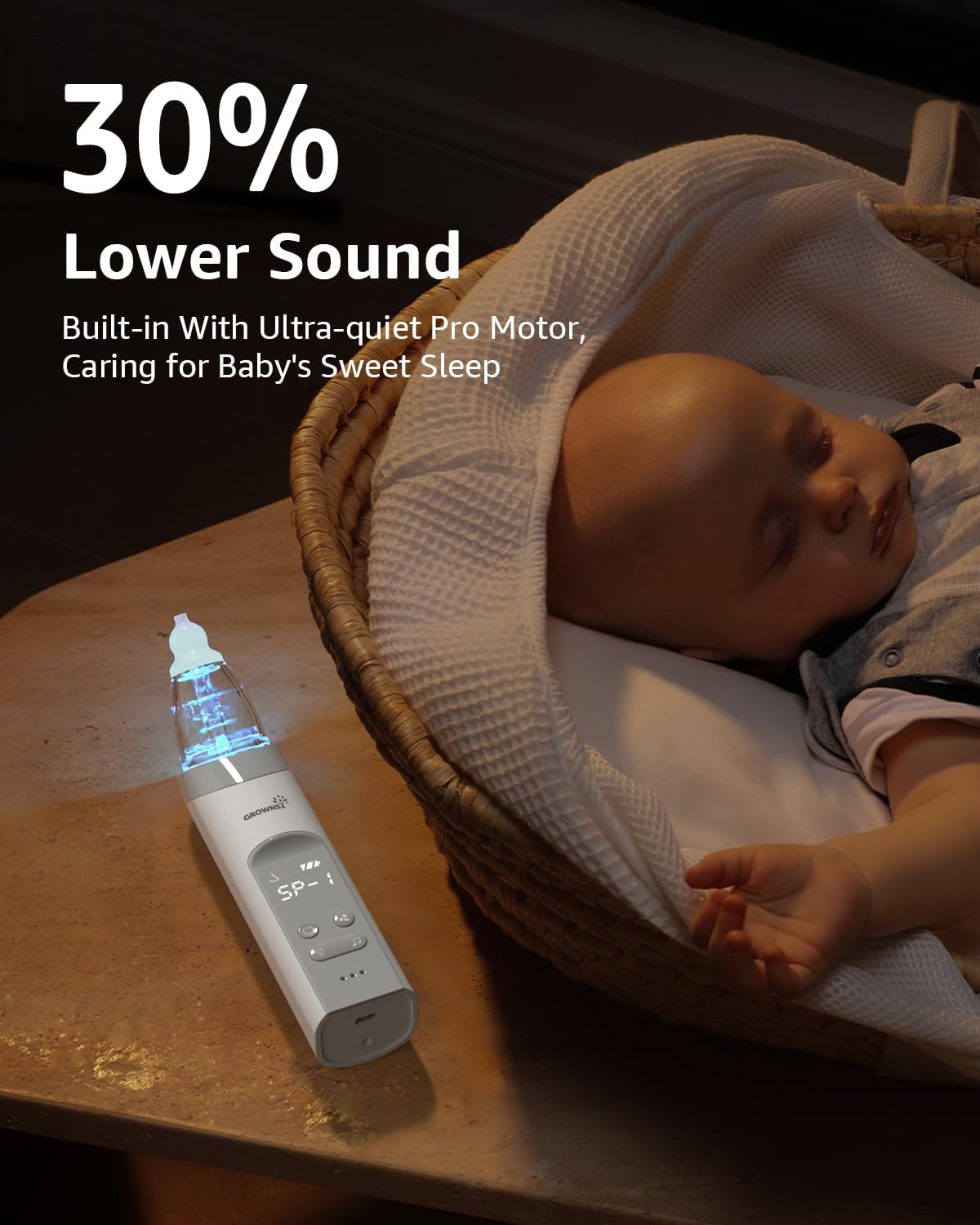 GROWNSY Nasal Aspirator for Baby, Electric Nose Aspirator for Toddler, Baby Nose Sucker, Automatic Nose Cleaner with 3 Silicone Tips, Adjustable Suction Level, Music and Light Soothing Function (Gray)